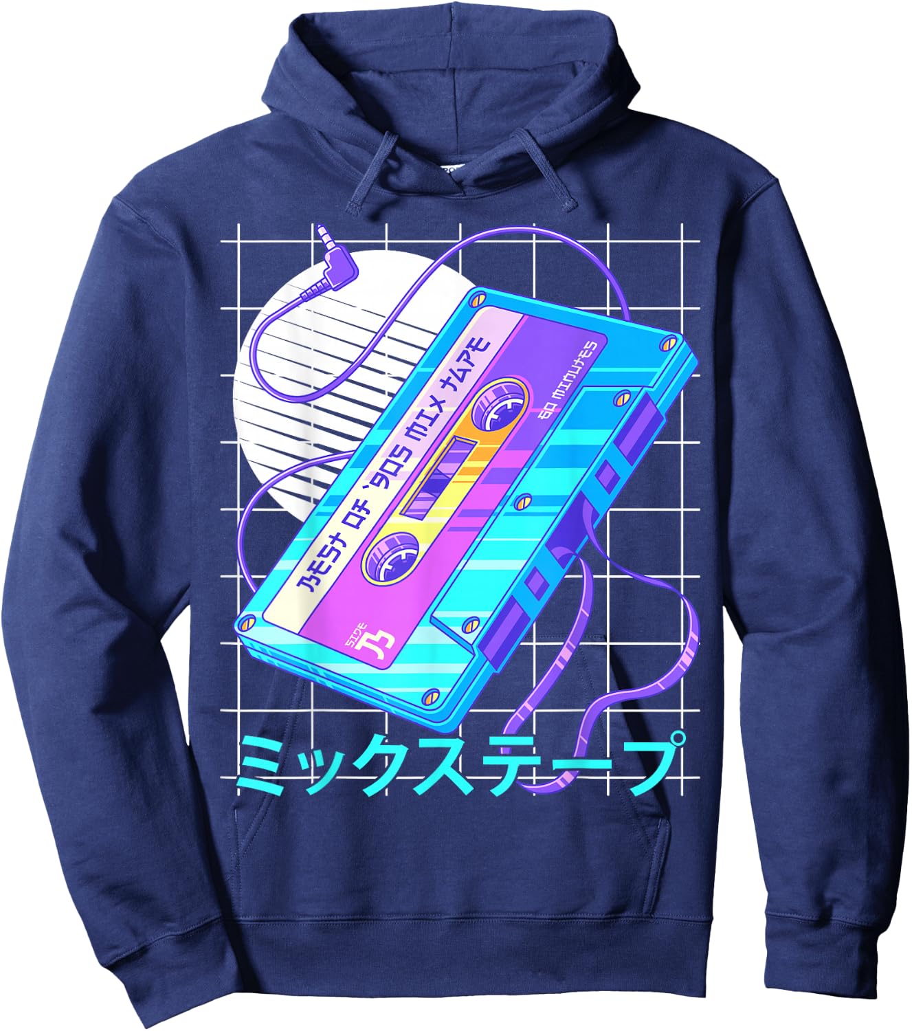 90s Japanese Otaku Vaporwave Aesthetic Retro Art Mixtape Hoodie - Hoodie | Navy