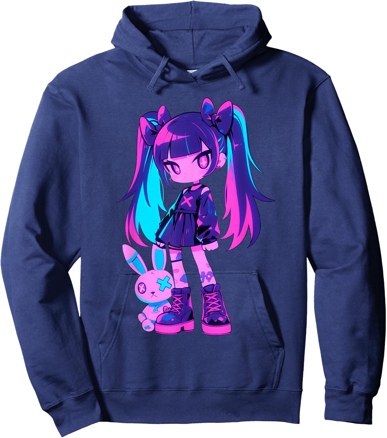 Cute E-Girl Anime Girl Grunge Goth Bunny Gothic Outfit Hoodie - Hoodie | Navy