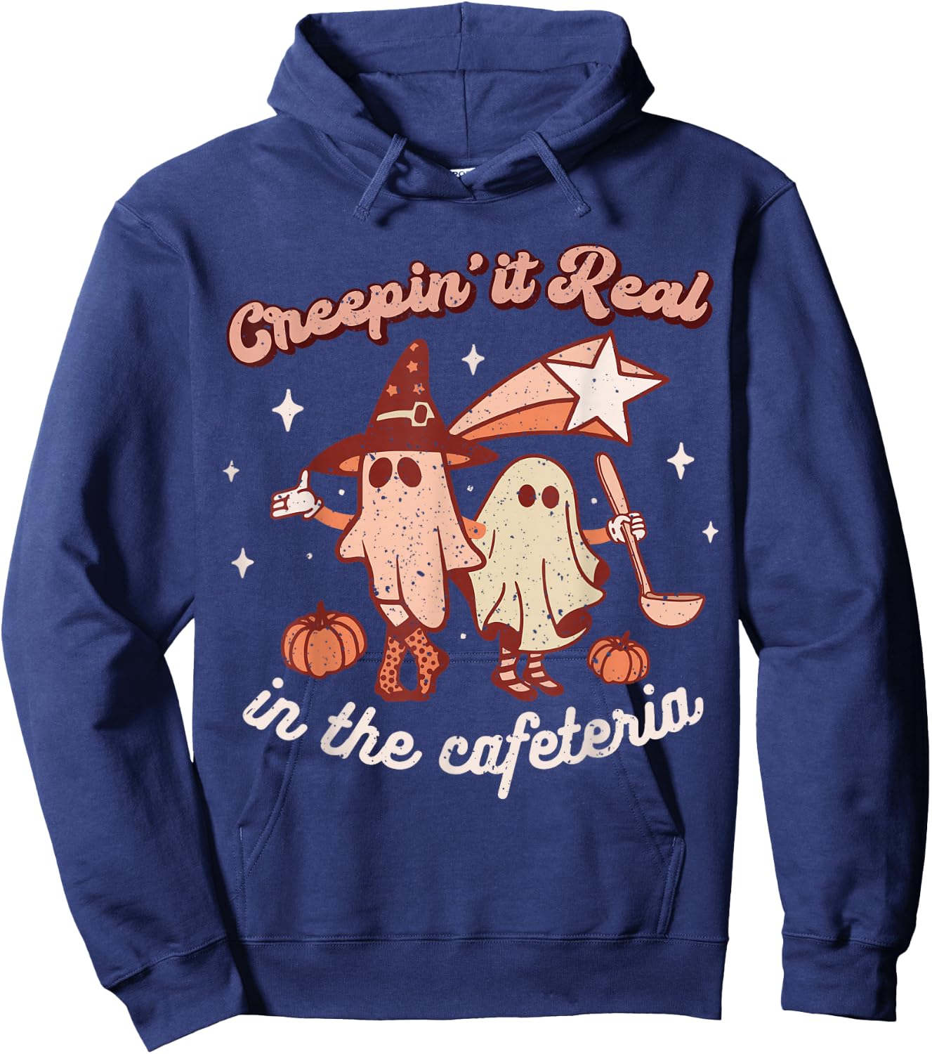 Fall Lunch Lady Retro Halloween Cafeteria Pumpkin Team Hoodie - Hoodie | Navy