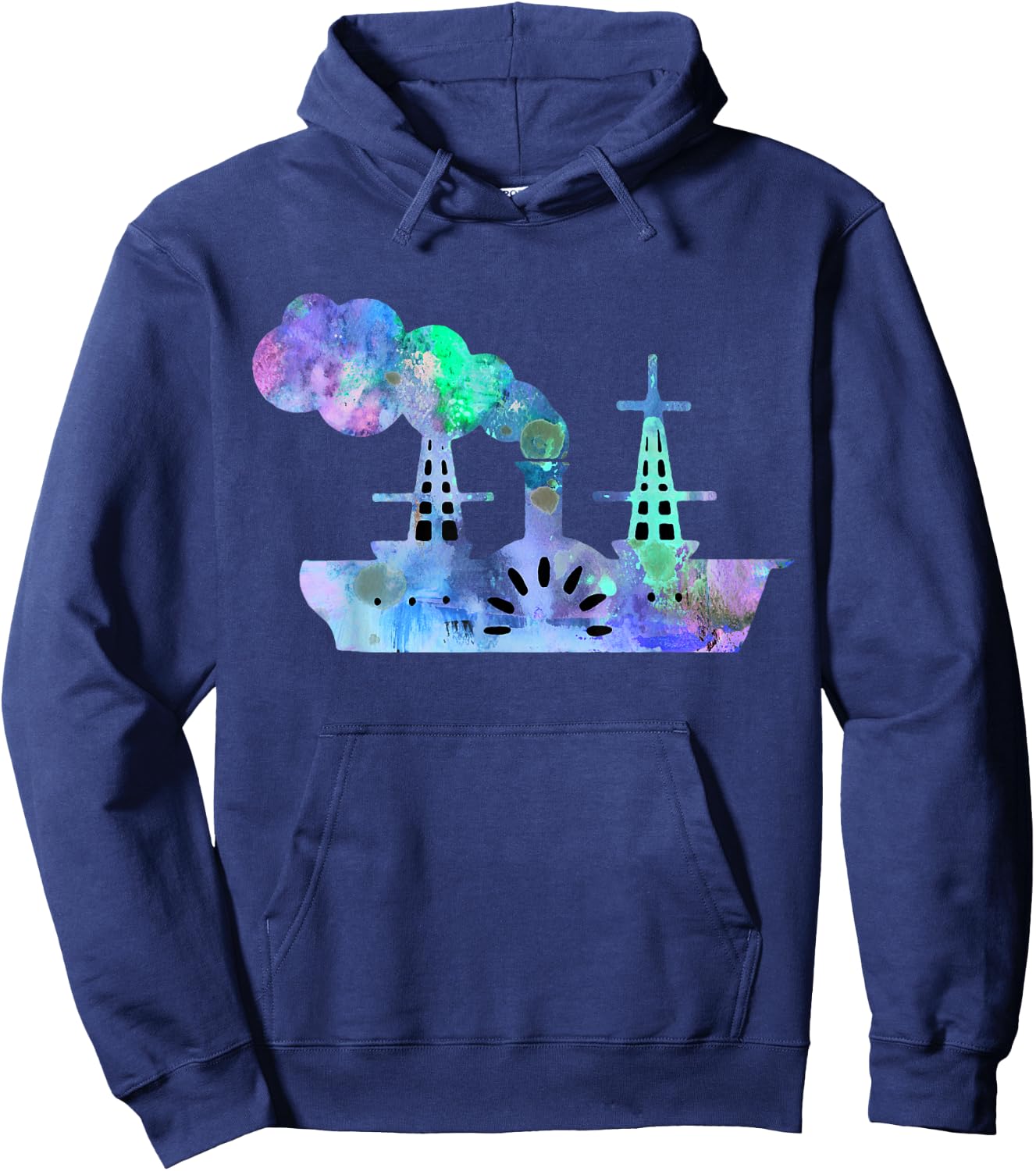 River Steam Boat Watercolor Design Hoodie - Hoodie | Navy