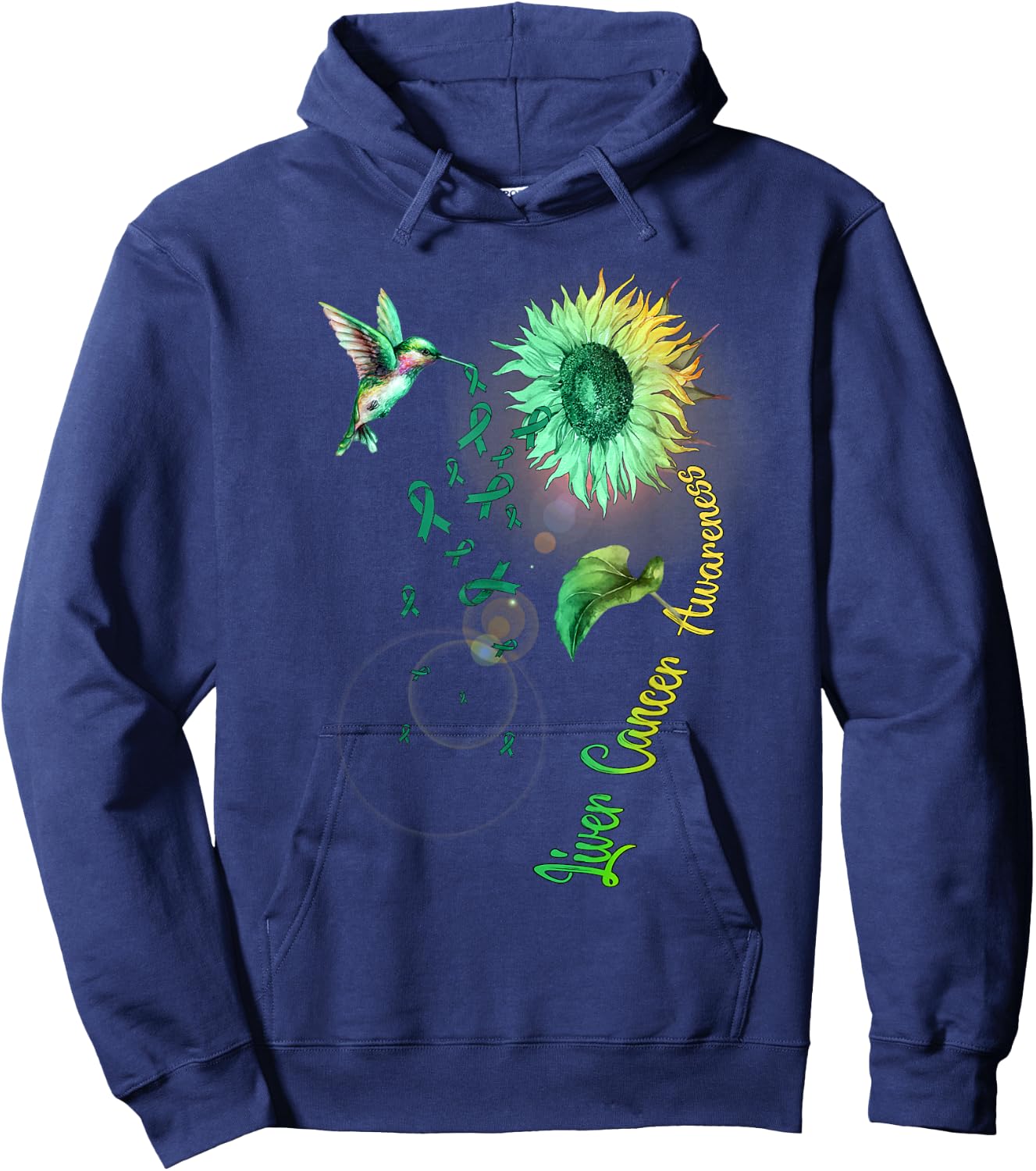 Liver Cancer Sunflower Hummingbird Hoodie - Hoodie | Navy