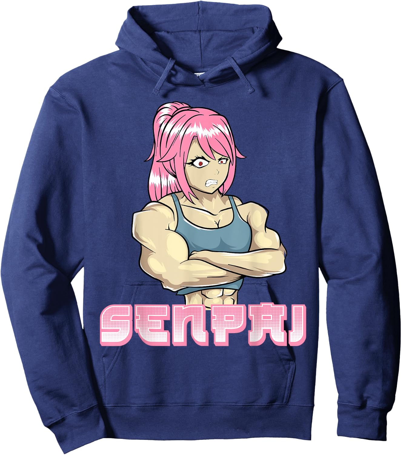 Senpai Muscle Muscular Girl Gym Workout Manga Japanese Anime Hoodie - Hoodie | Navy