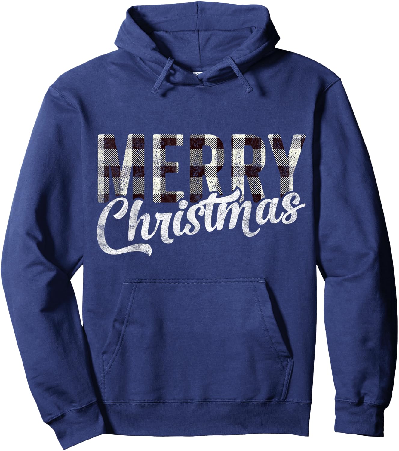 Merry Christmas Gift Funny Woman Xmas White Buffalo Plaid Hoodie - Hoodie | Navy