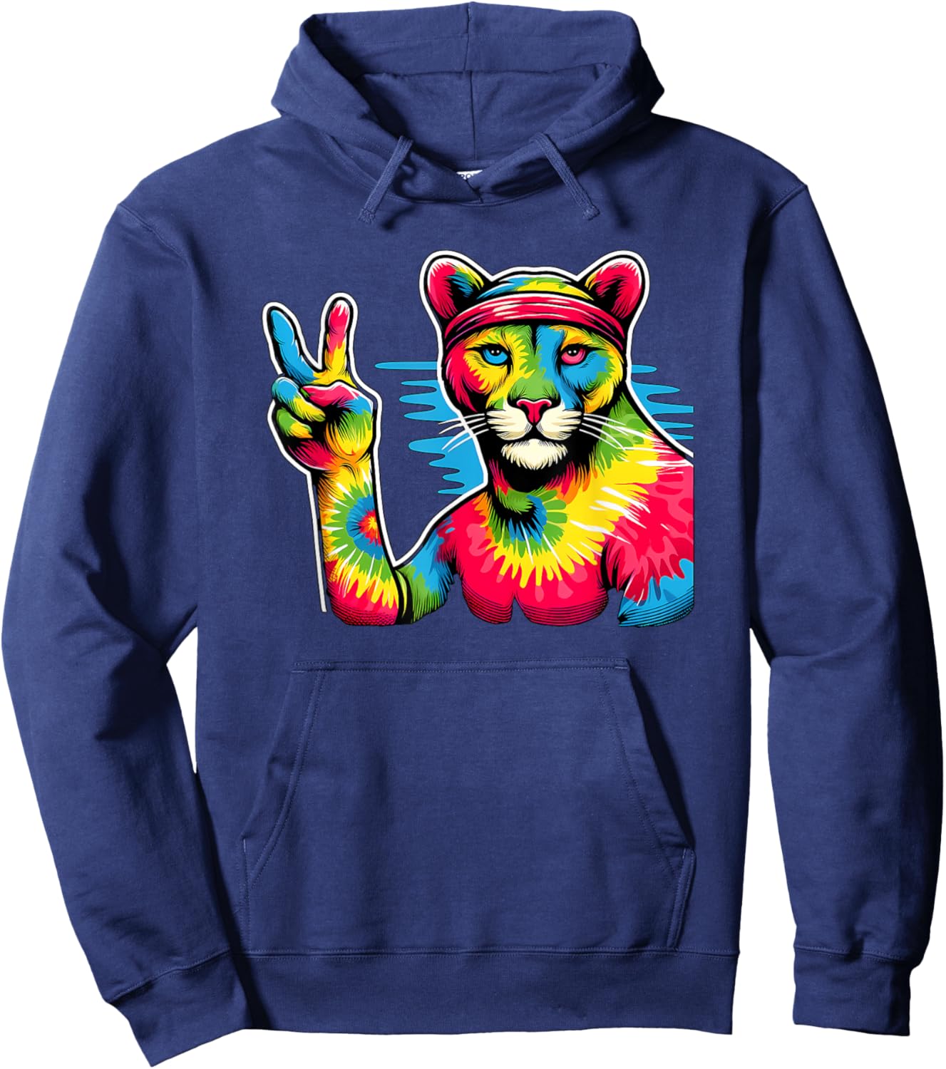 Peace Sign Tie Dye Cougar Hoodie - Hoodie | Navy