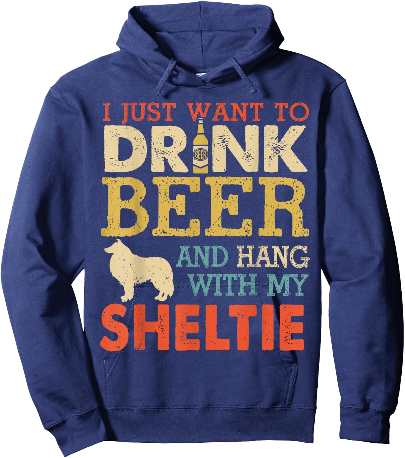 Sheltie Dad Drink Beer Hang With Dog Funny Men Vintage Hoodie - Hoodie | Navy