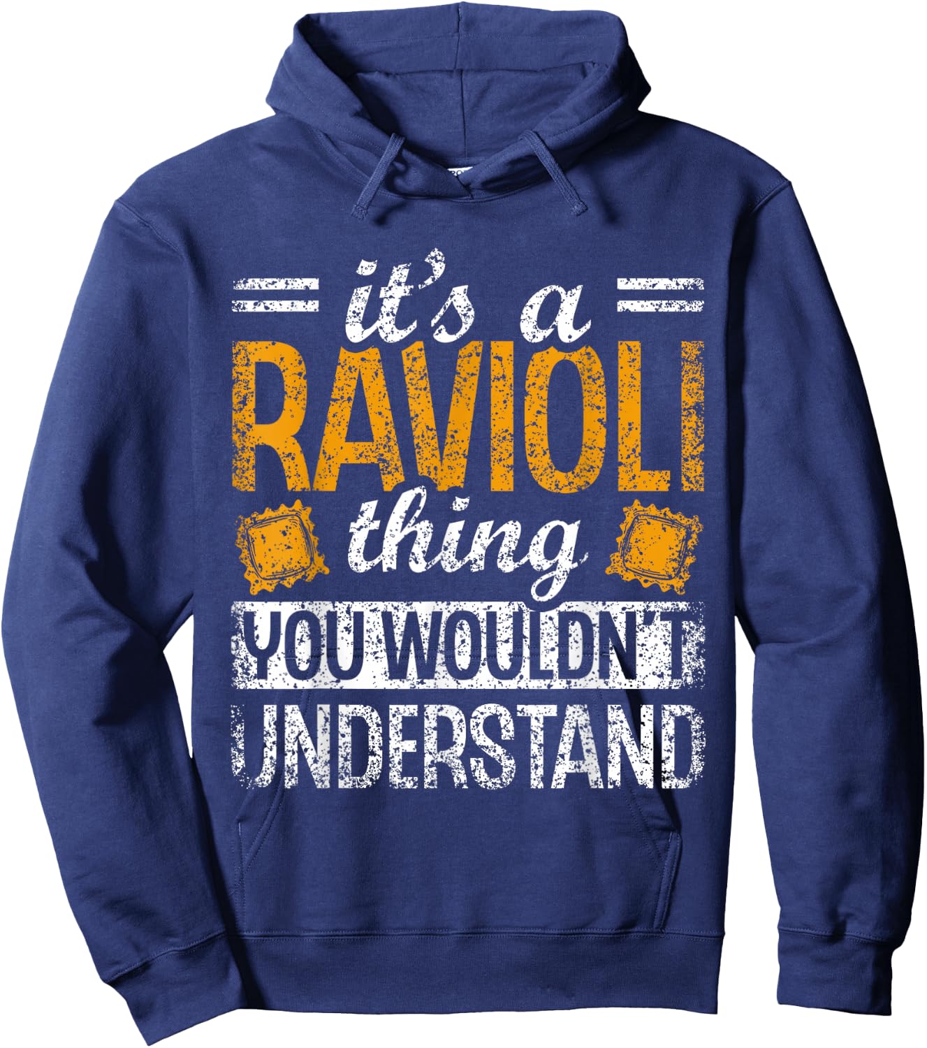 Lover Raviolis Ravioli Cute Pasta -Adult , Small, Black, Short Sleeve, Letter Print, Casual Humor, Modern, Pasta Lovers, Food Humor Enthusiasts Hoodie - Hoodie | Navy