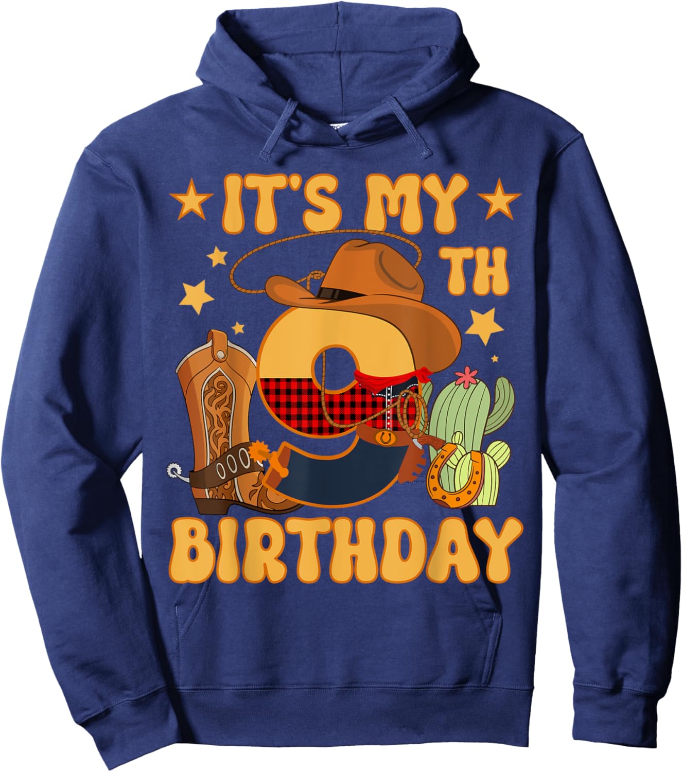 It's My 9th Birthday Cowboy Rodeo Horse 9 Year Old Bday Boy Hoodie - Hoodie | Navy