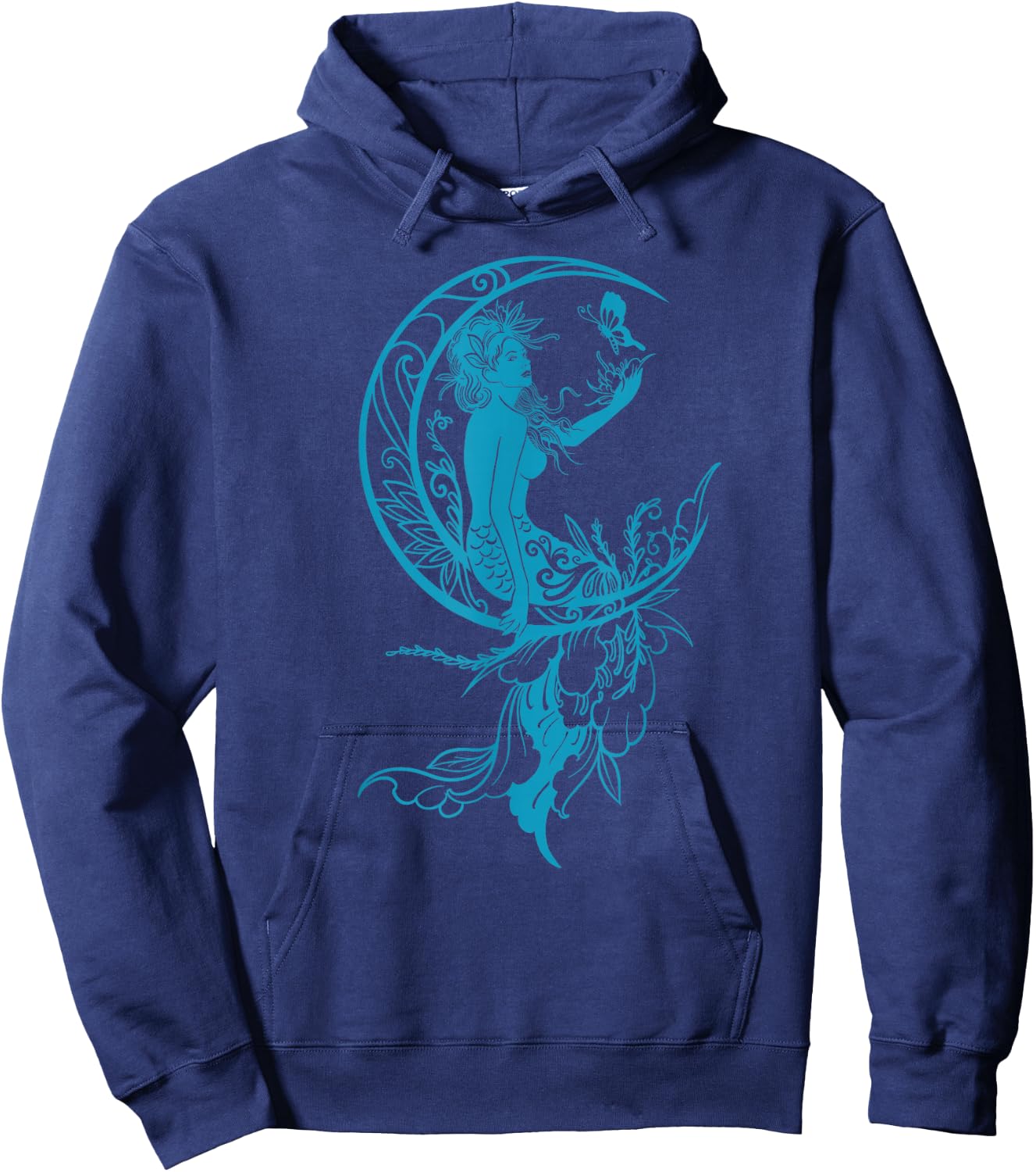 Sea Blue Teal Mermaid Moon Butterfly Gothic Fantasy Hoodie - Hoodie | Navy