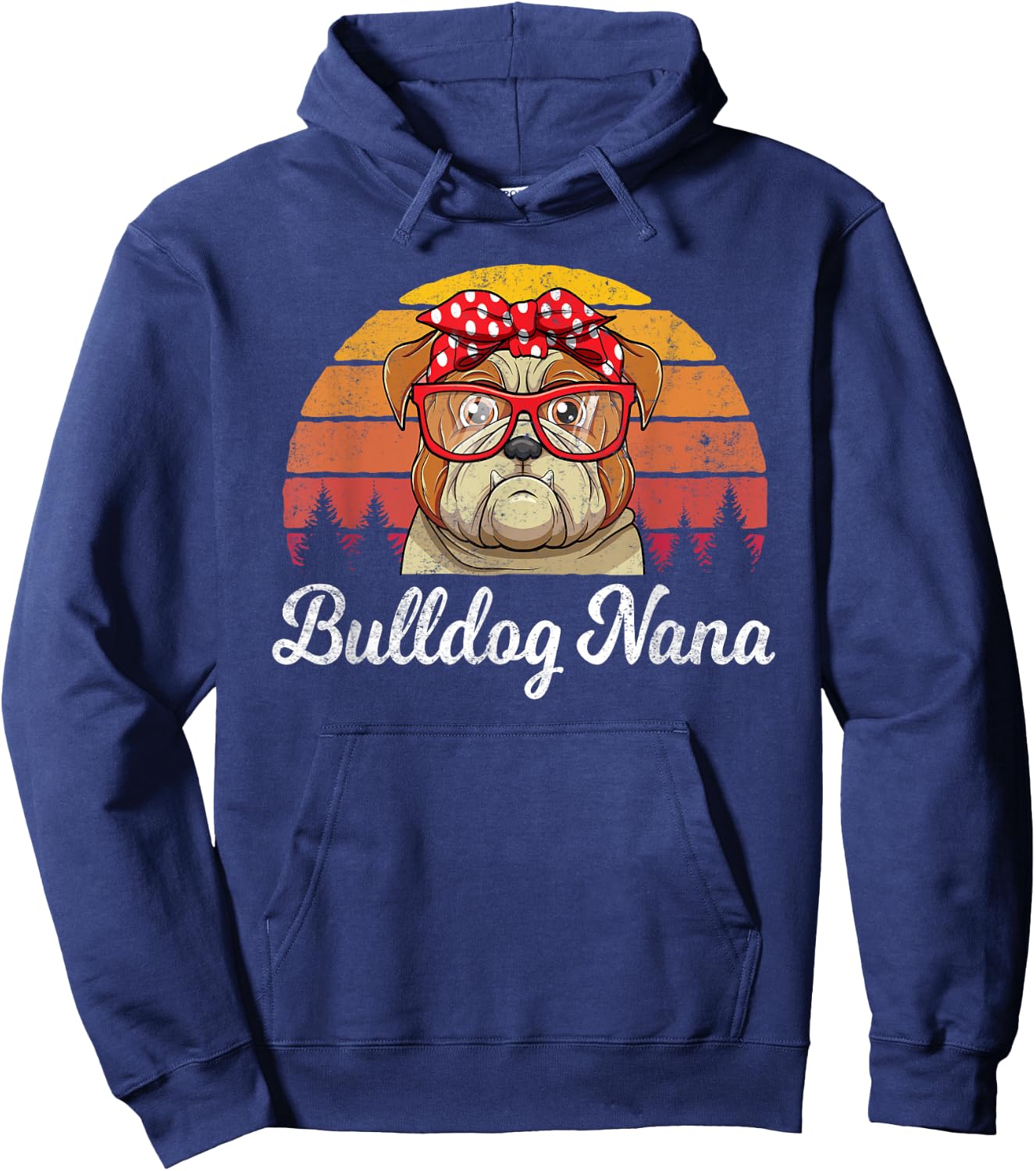 Retro Style English Bulldog Nana Dogs Lover Funny Grandma Hoodie - Hoodie | Navy