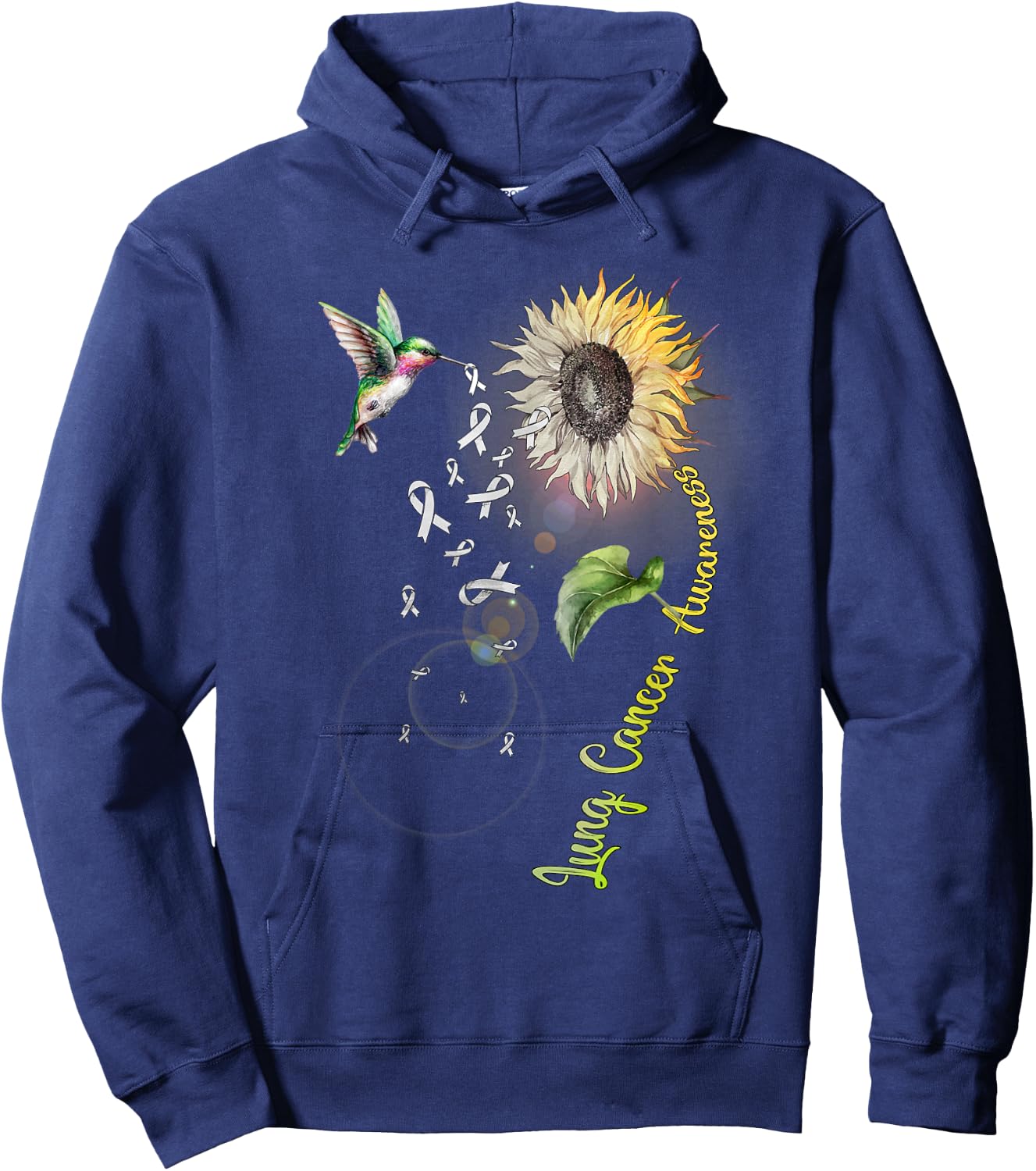 Lung Cancer Sunflower Hummingbird Hoodie - Hoodie | Navy