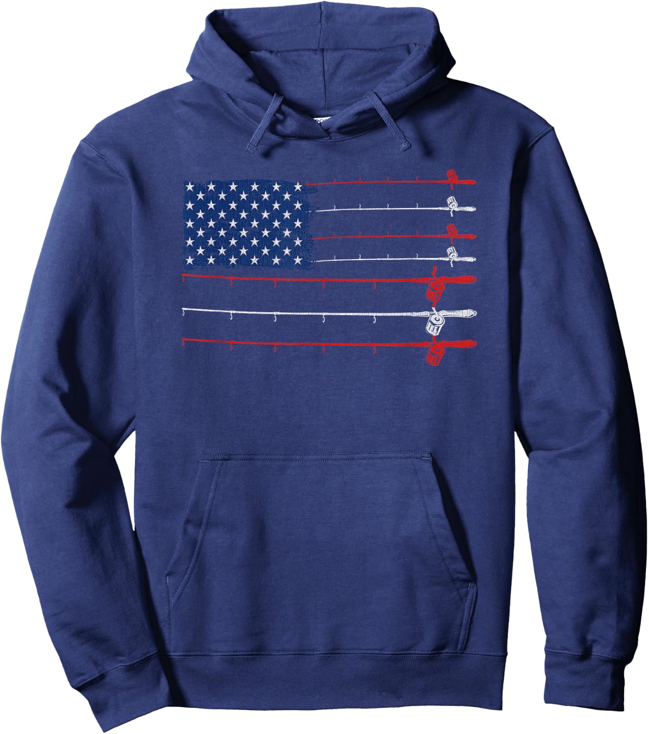 Vintage Fishing Gift | Patriotic American Flag Fishing Poles Hoodie - Hoodie | Navy