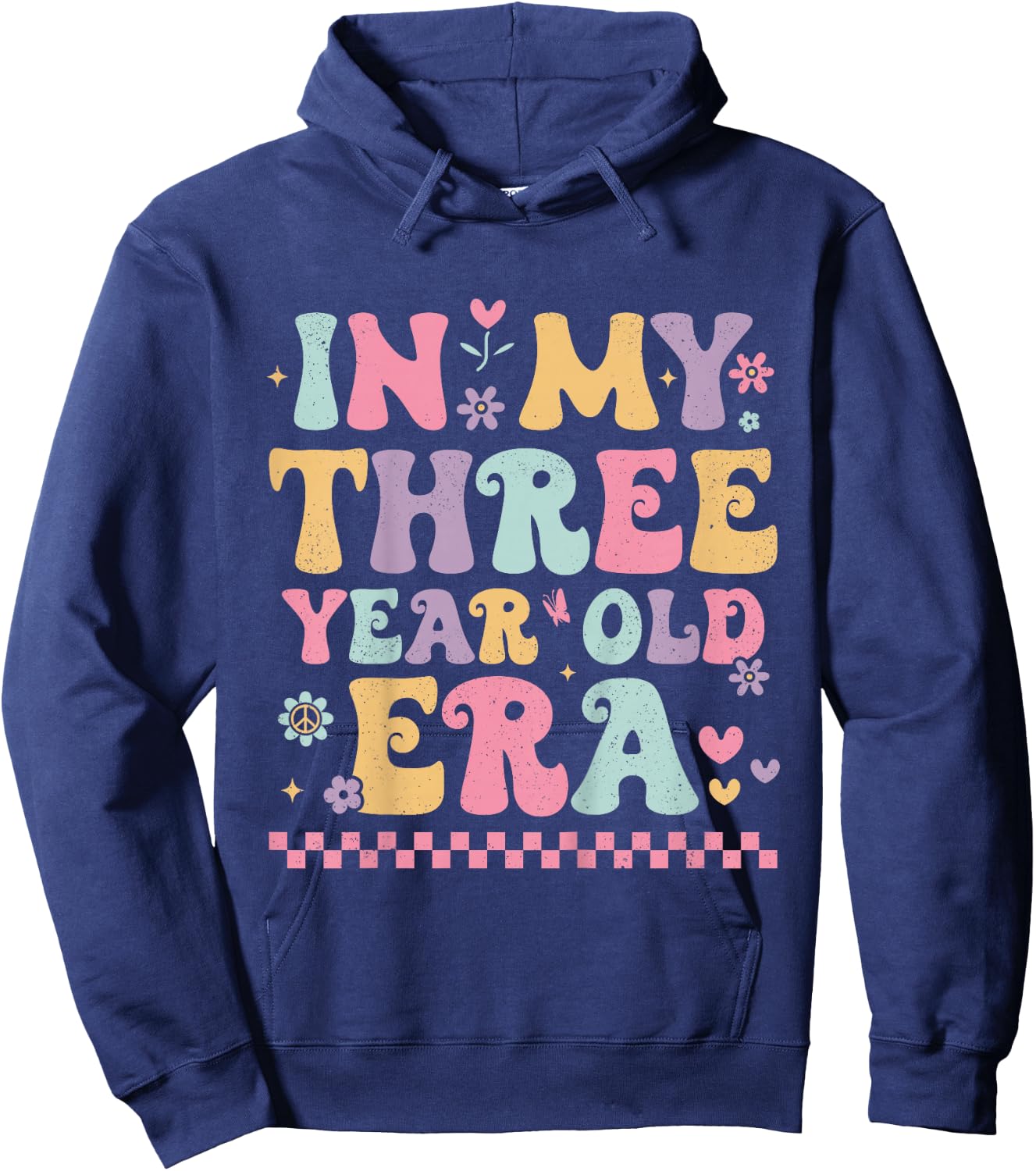 Kids In My Three Year Old Era Bday Groovy Retro 3rd Birthday Girl Hoodie - Hoodie | Navy