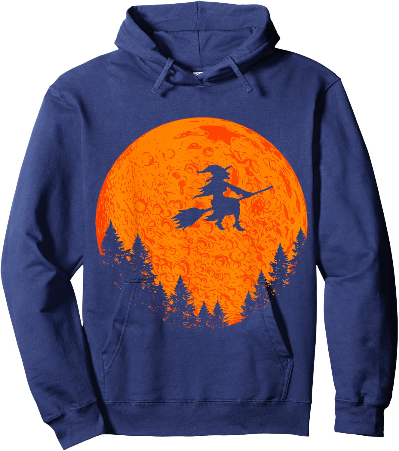 Halloween Vintage Witch On Broom And Moon Group Matching Hoodie - Hoodie | Navy
