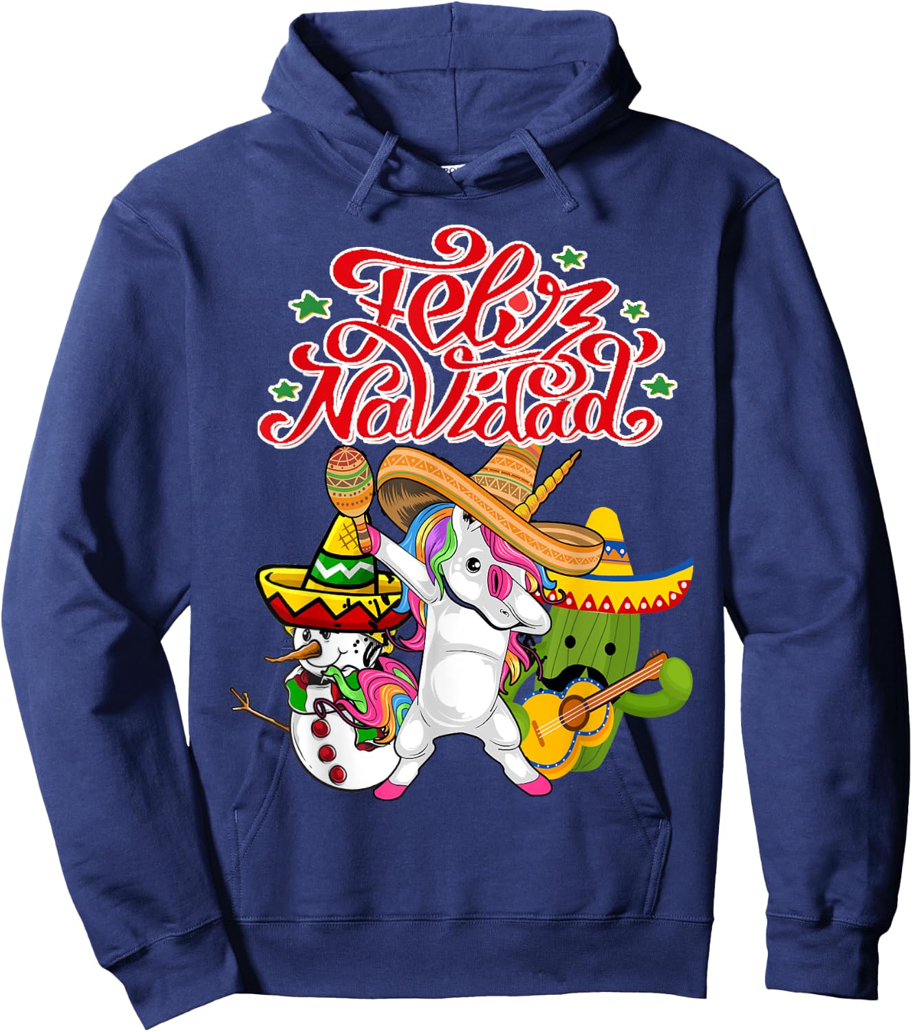 Feliz Navidad Unicorn Cactus Funny Mexican Christmas Hoodie - Hoodie | Navy