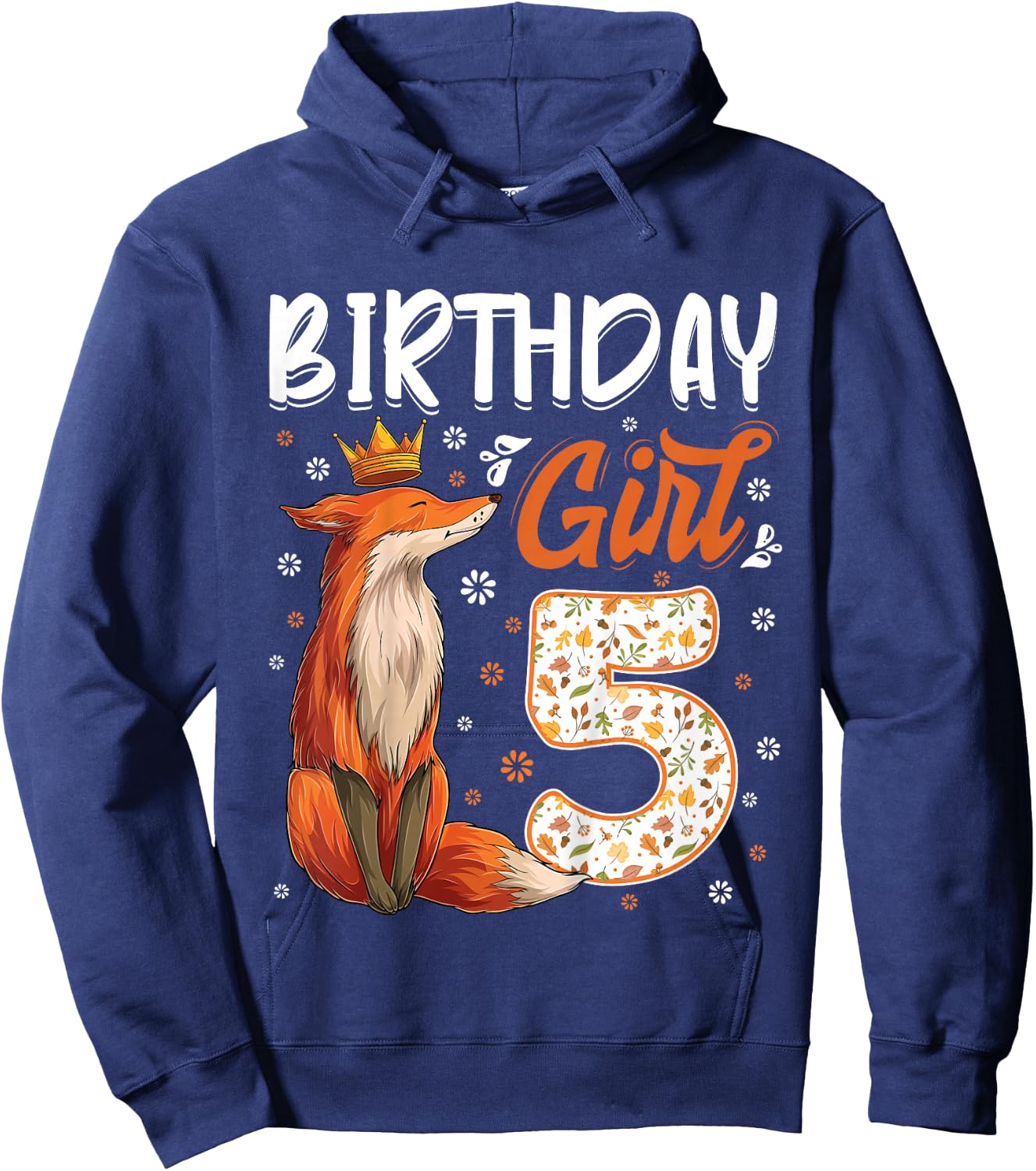 Fox Animal Lovers 5th Birthday Girl Fox B-day 5 year old Hoodie - Hoodie | Navy