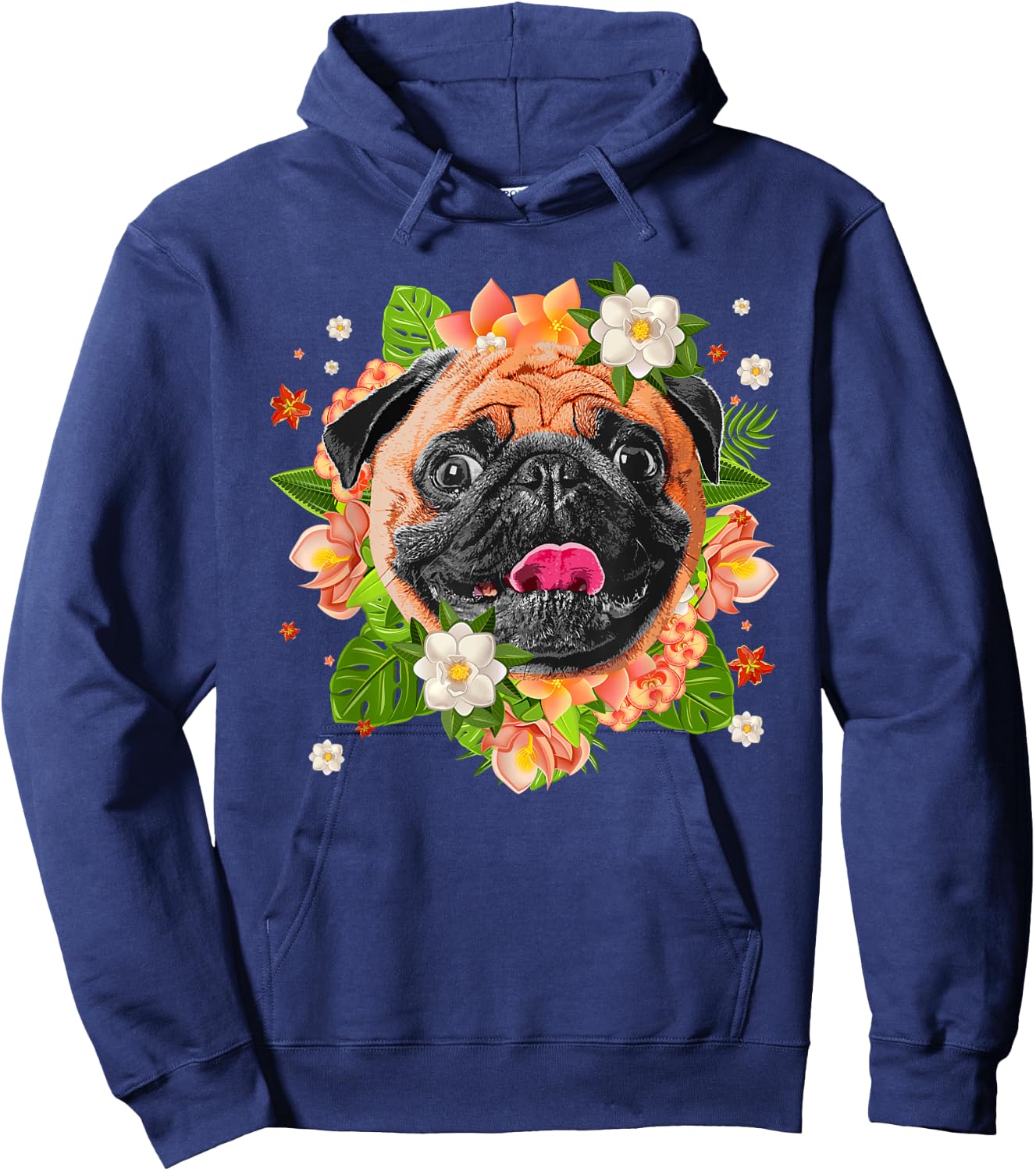Cool Pug Dog Women Girls Pug Lovers Flower Hawaiian Hoodie - Hoodie | Navy