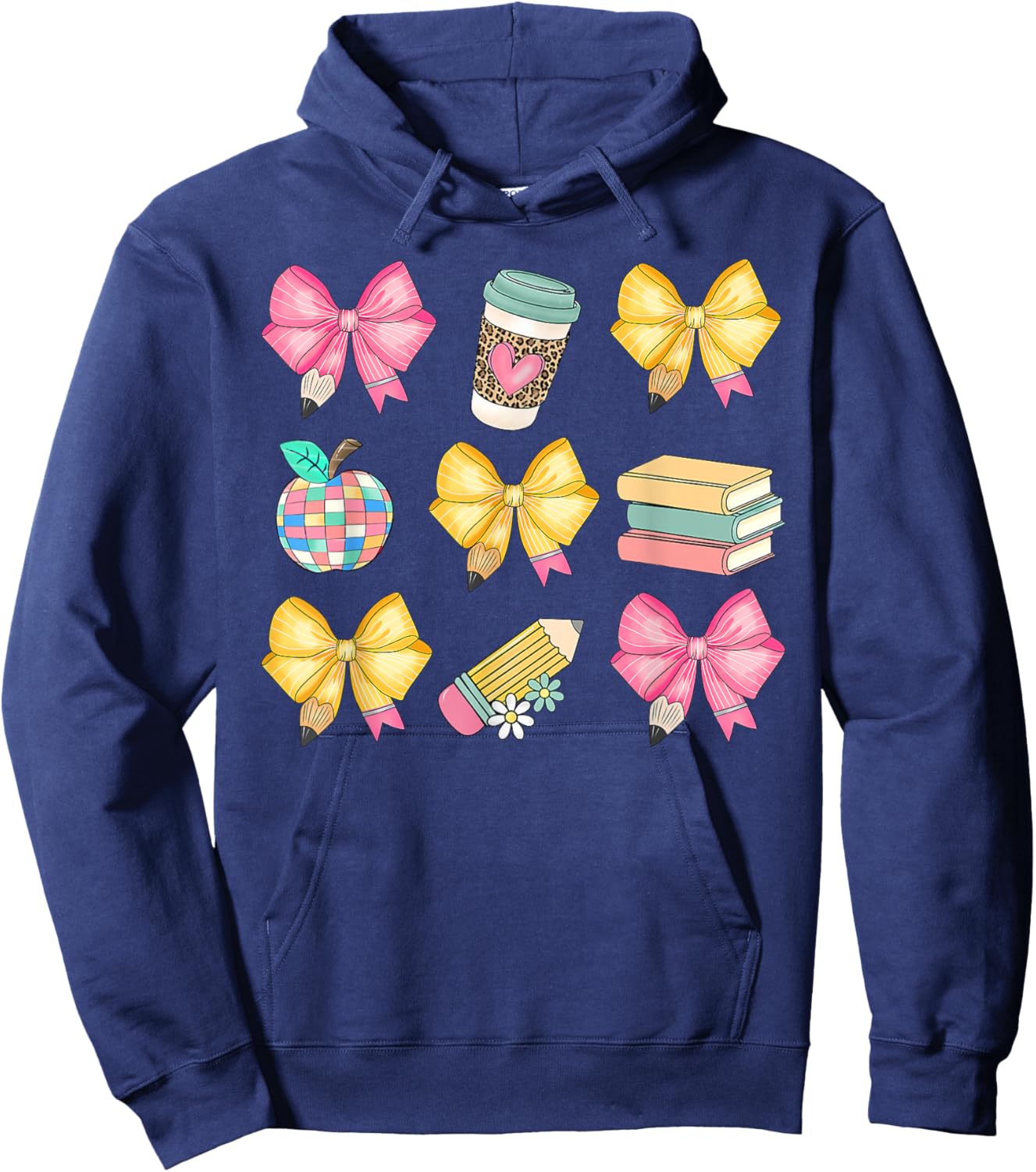 Coquette Bow Pencil Teacher Student First Day Back To School Hoodie - Hoodie | Navy