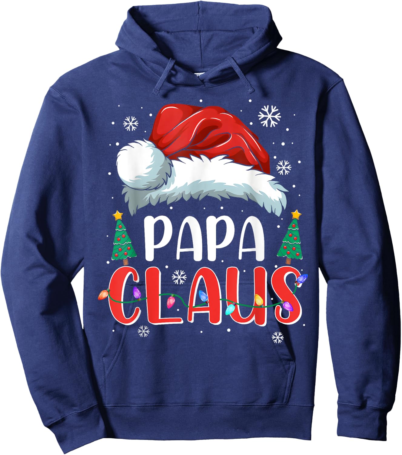 Papa Claus Shirt Christmas Lights Pajama Family Matching Hoodie - Hoodie | Navy