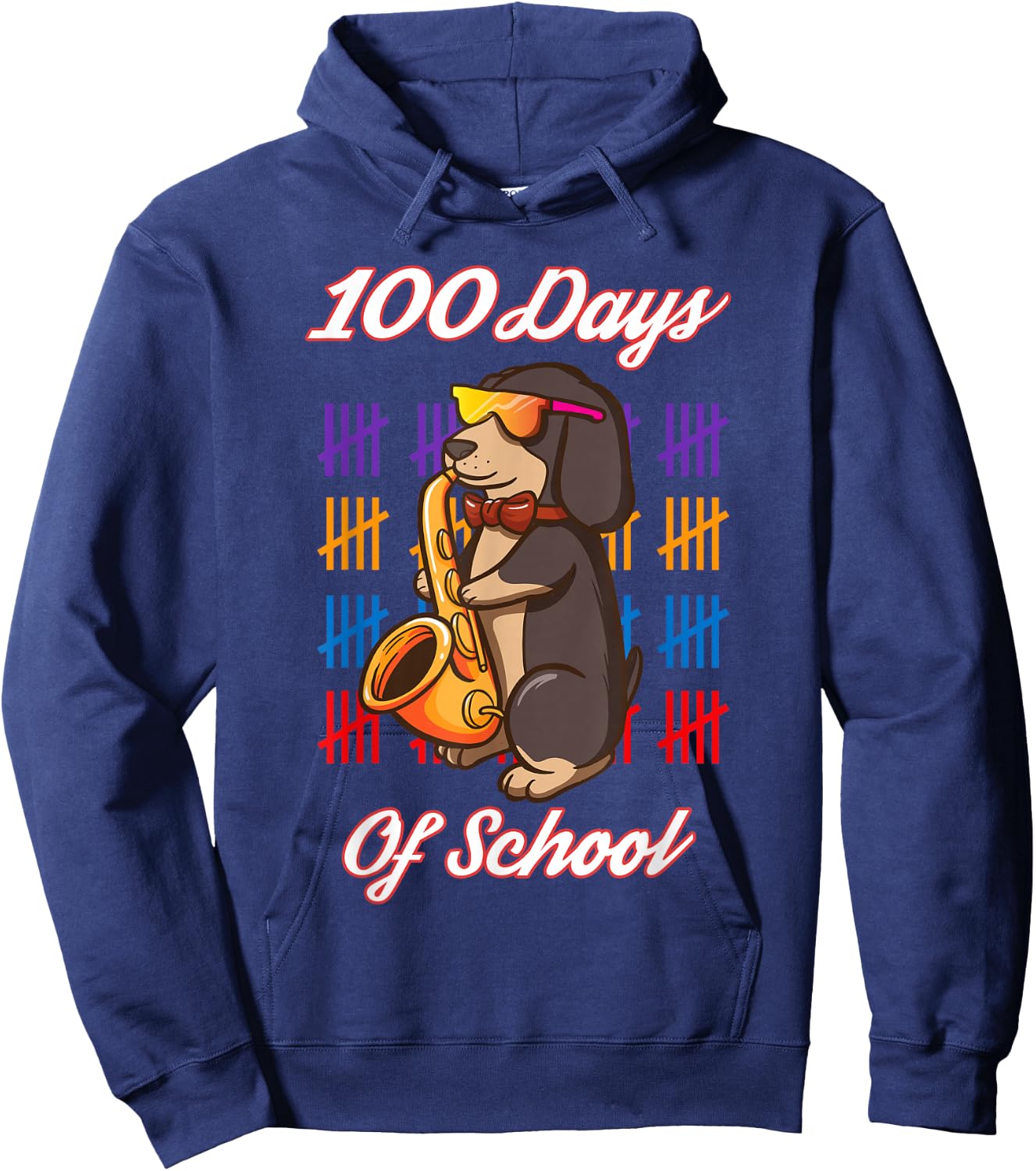 Happy 100 Days Of School For Boys Girls Dachshund Saxophone Hoodie - Hoodie | Navy
