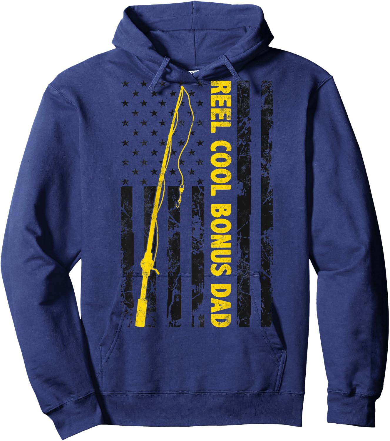 Reel cool Bonus Dad Fishing American Flag gift Fisherman Dad Hoodie - Hoodie | Navy