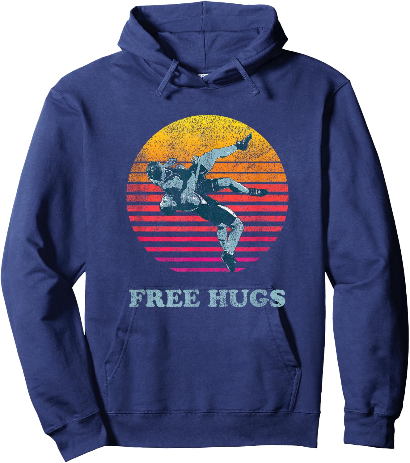 Retro Vintage Faded Cracked 70 80s Style Free Hugs Wrestling Hoodie - Hoodie | Navy