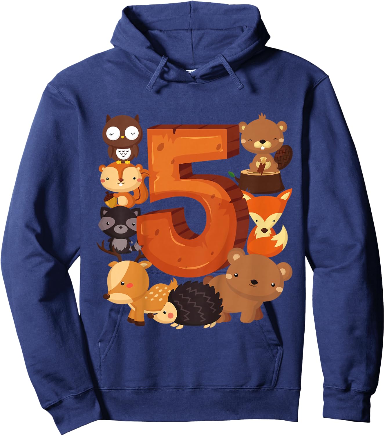 5 Year Old Woodland Animal Birthday Party Forest 5th Gift Hoodie - Hoodie | Navy