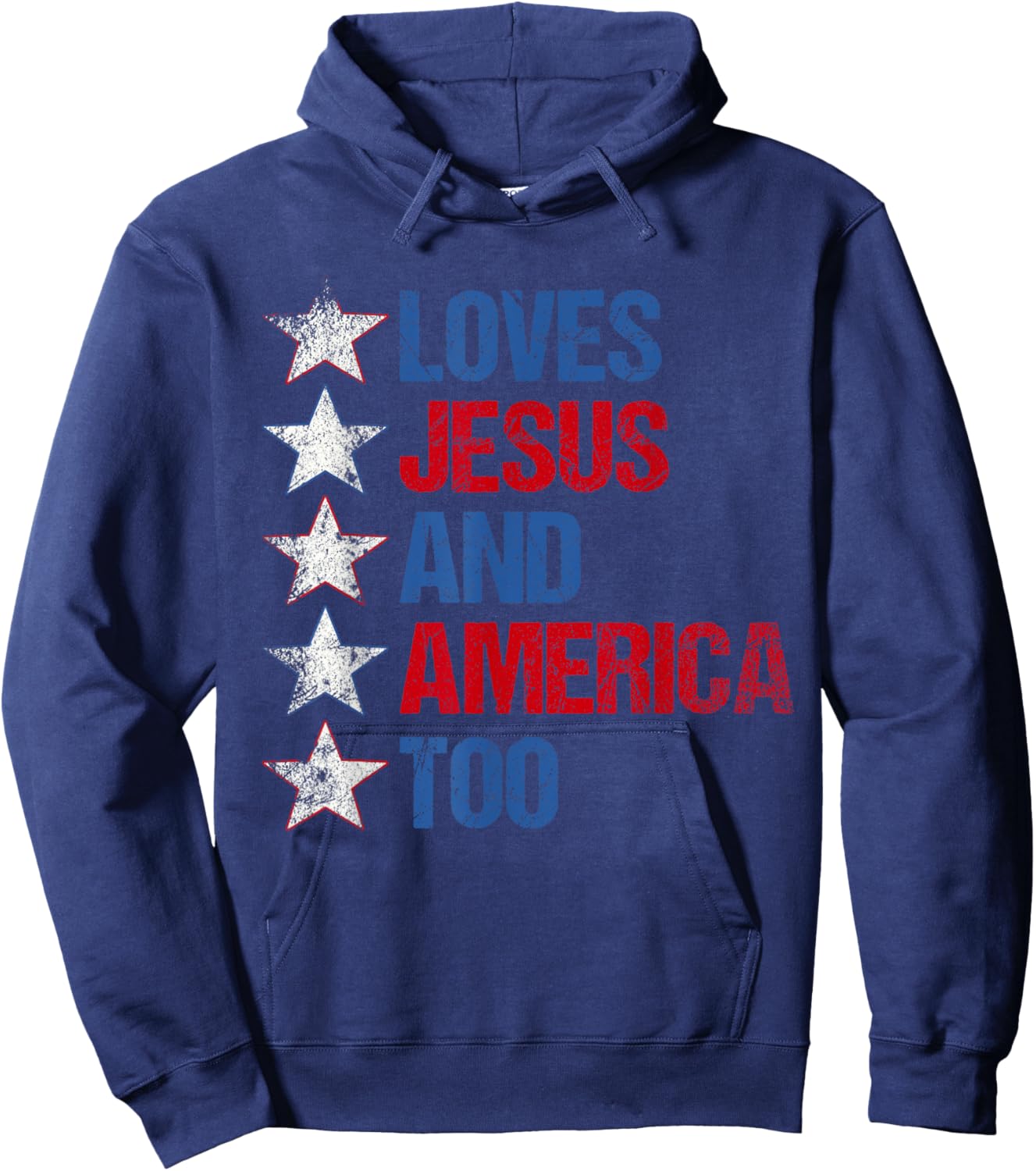 4th Of July Shirt Retro Loves Jesus and America Too Banner Hoodie - Hoodie | Navy