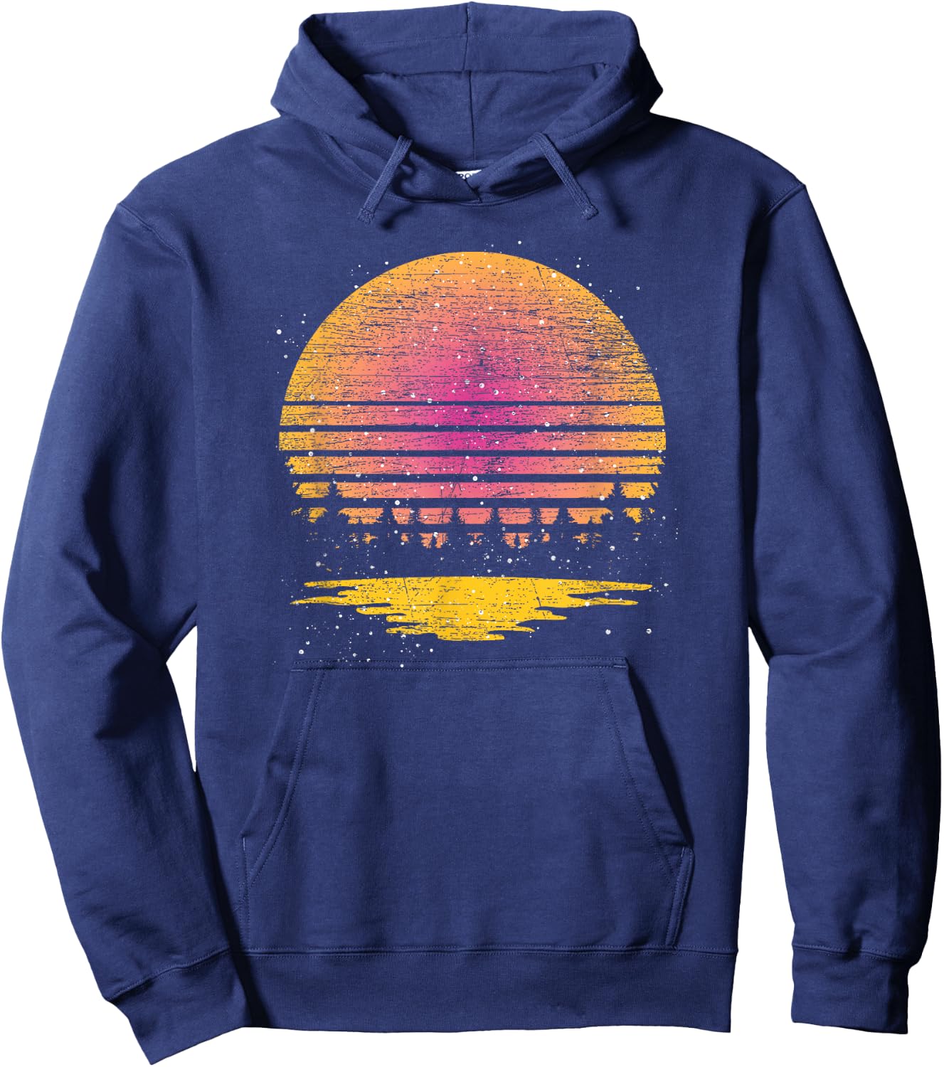 Reflection Full Moon Nature Wildlife Trees Retro Forest Hoodie - Hoodie | Navy