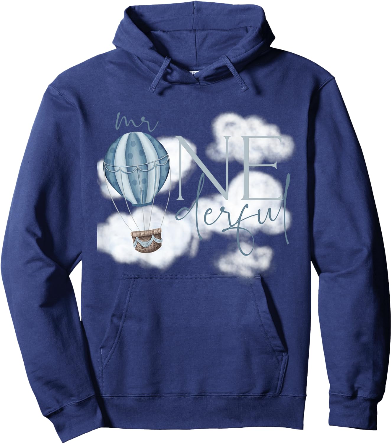 Kids Mr Onederful Hot Air Balloon Blue 1st Birthday Boy Party Hoodie - Hoodie | Navy