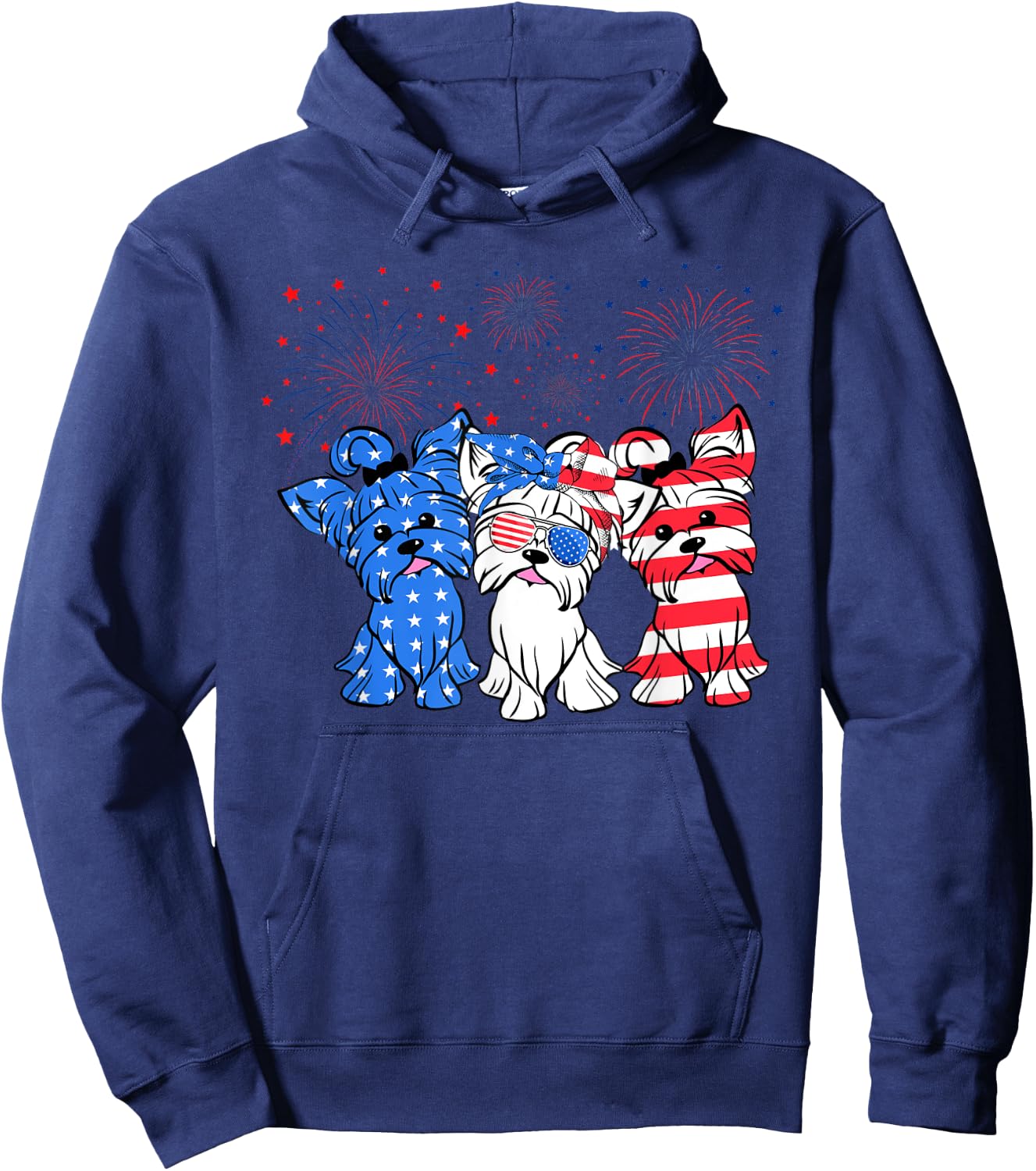 Funny Yorkie Yorkshire Dog American Flag Patriotic Hoodie - Hoodie | Navy