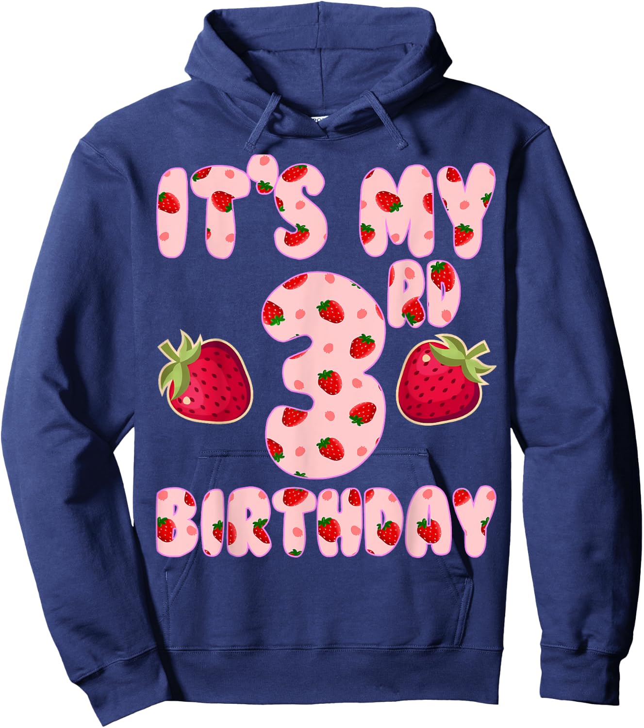 Kids 3 year old Strawberry Birthday Girl Sweet Fruit 3rd Hoodie - Hoodie | Navy