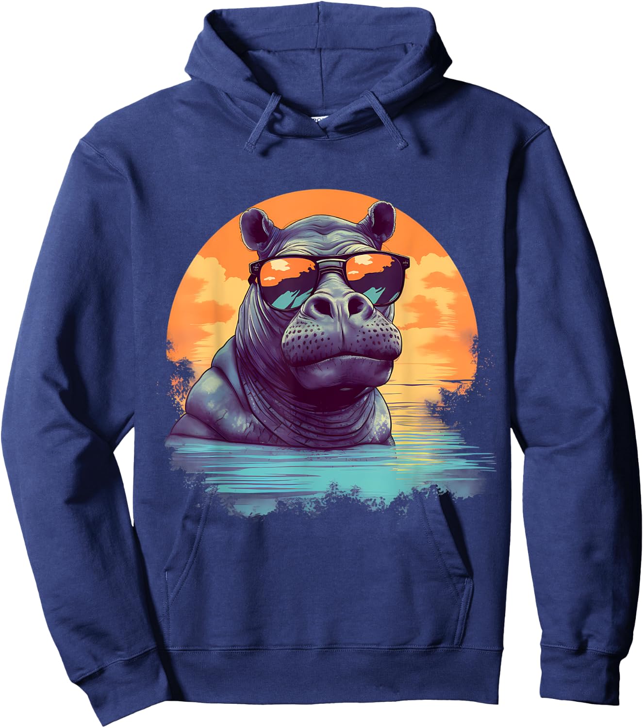 Hippo Sunglasses Colourful Artwork Safari Hippopotamus Hoodie - Hoodie | Navy