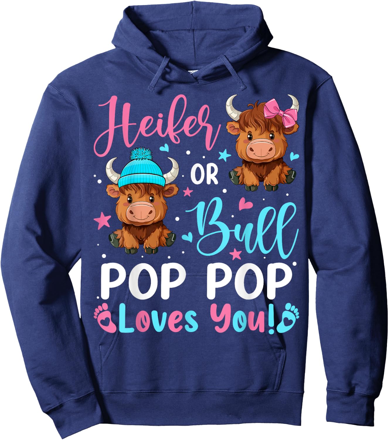 Bull or Heifer Pop Pop Loves You Highland Cow Lover Hoodie - Hoodie | Navy