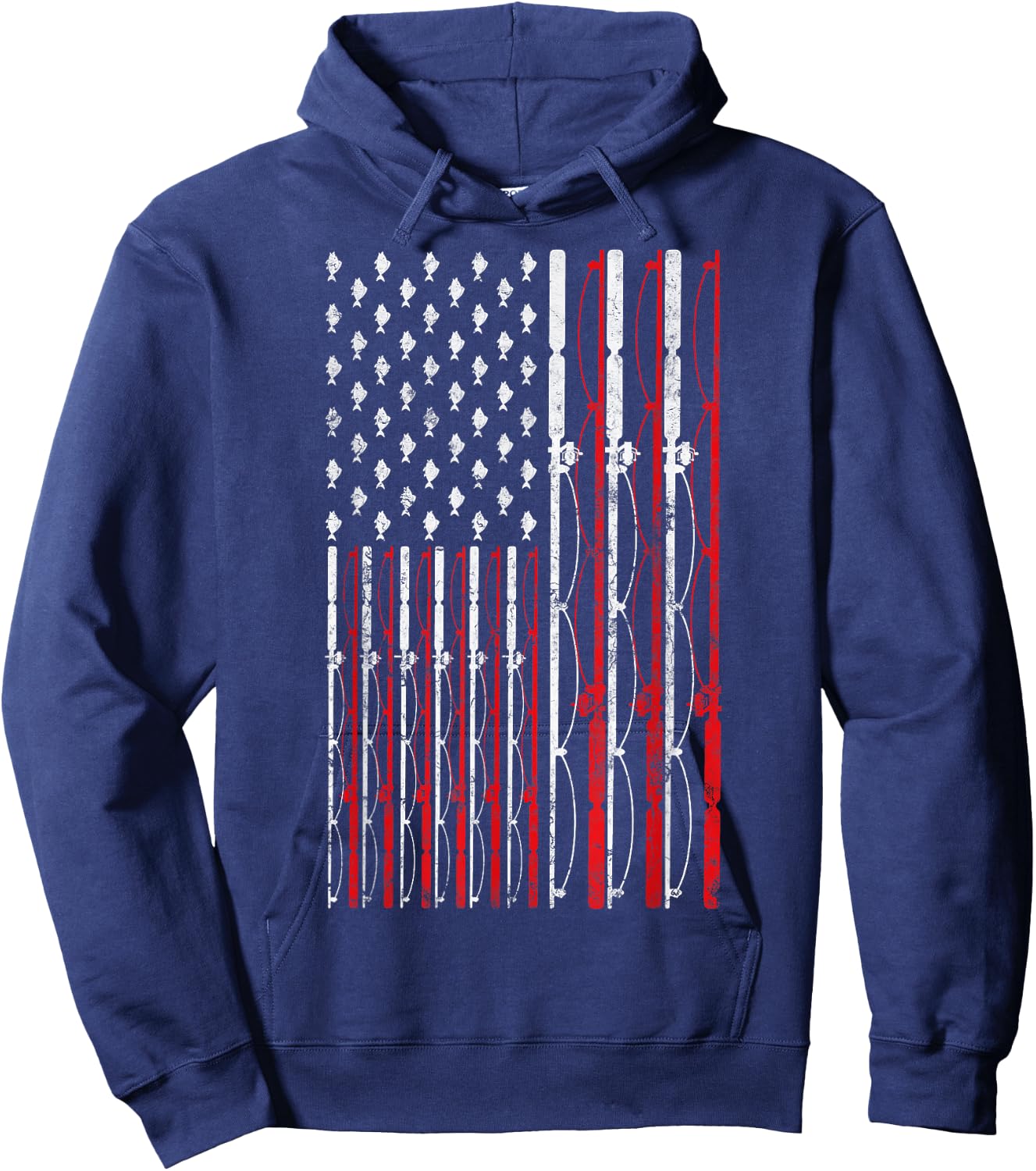 Fishing Rod American Flag Funny Vintage Fishing Small Hoodie - Hoodie | Navy