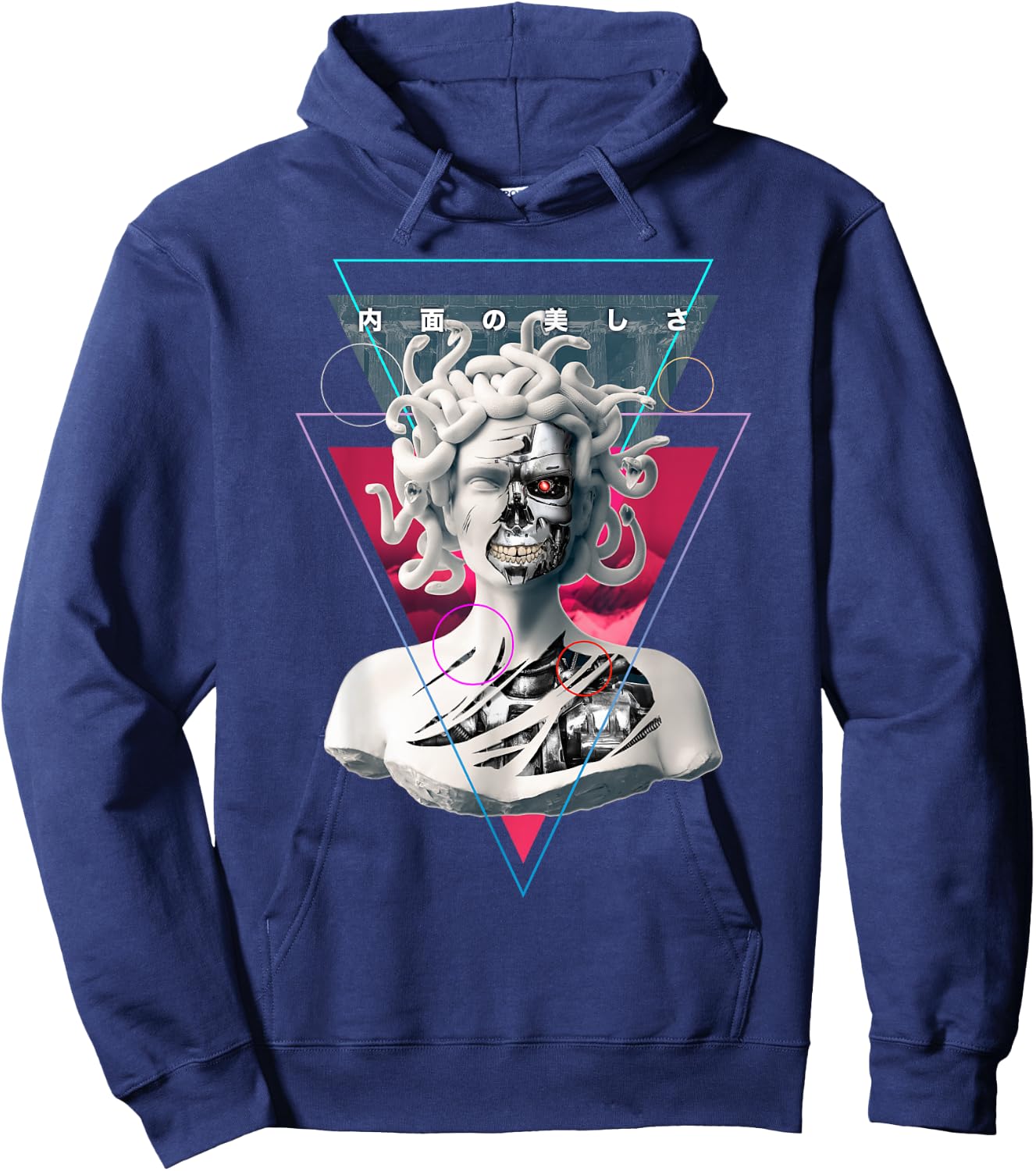 Vaporwave Cyborg Medusa Statue Aesthetic Art Japanese Otaku Hoodie - Hoodie | Navy