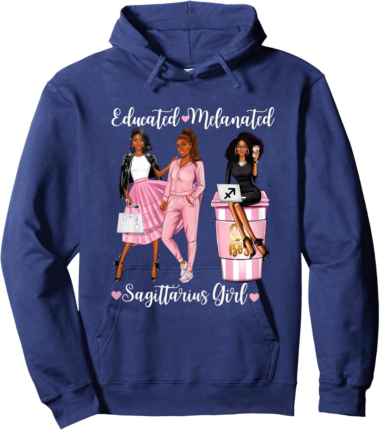 Educated Melanated Sagittarius GIrl Black Woman Zodiac Girls Hoodie - Hoodie | Navy