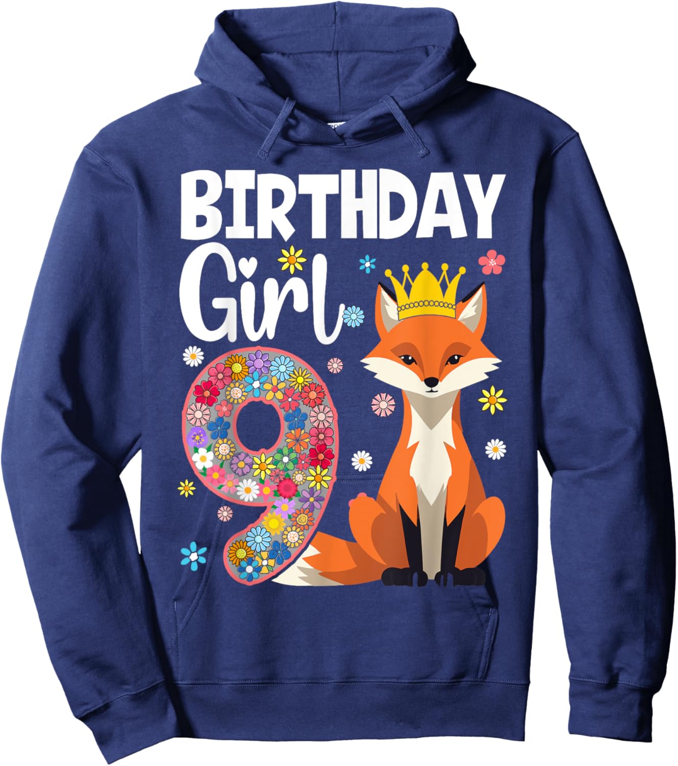 Fox Animal Lovers 9th Birthday Girl Fox B-day 9 year old Hoodie - Hoodie | Navy