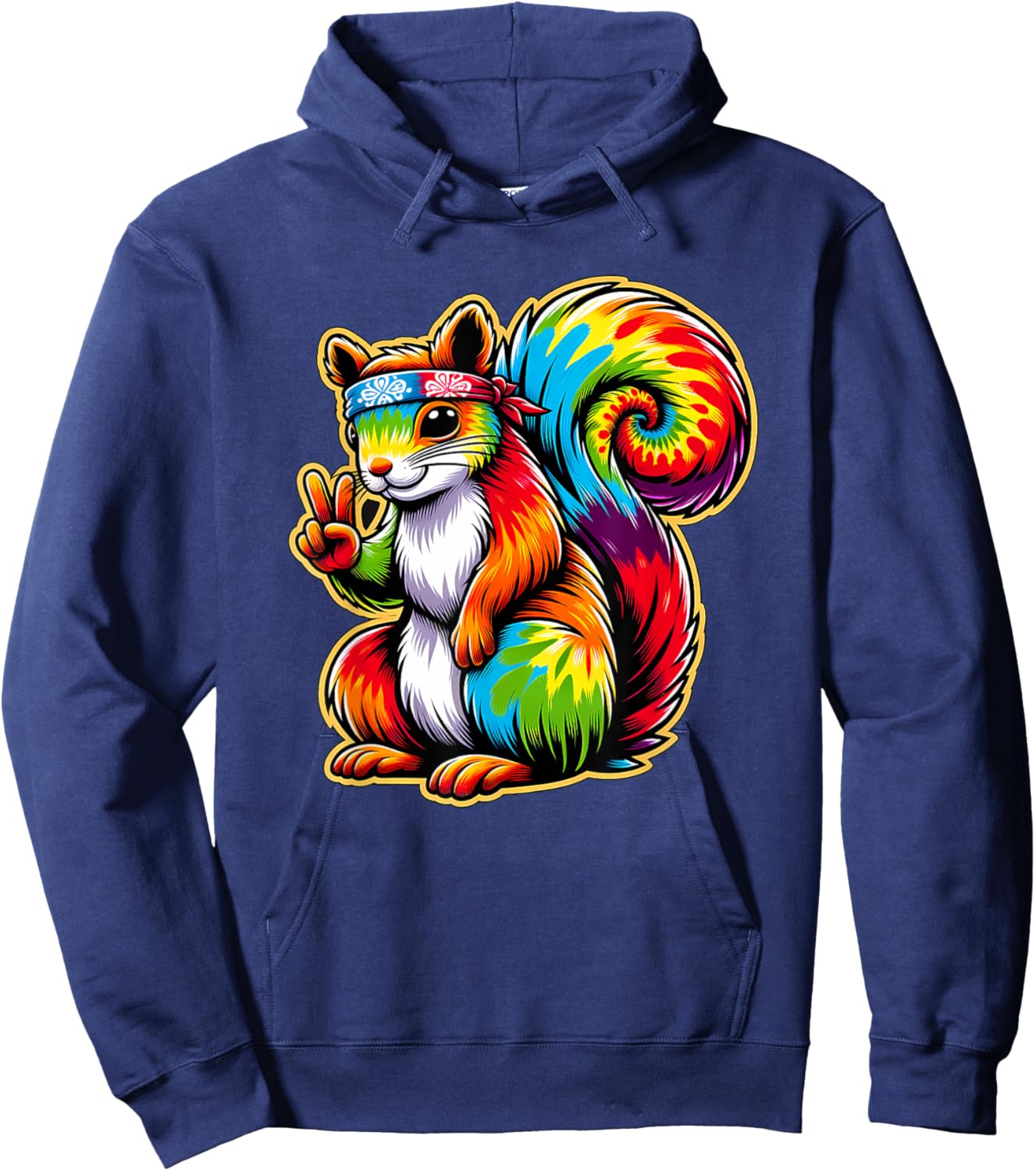 Peace Sign Tie Dye Squirrel Hoodie - Hoodie | Navy