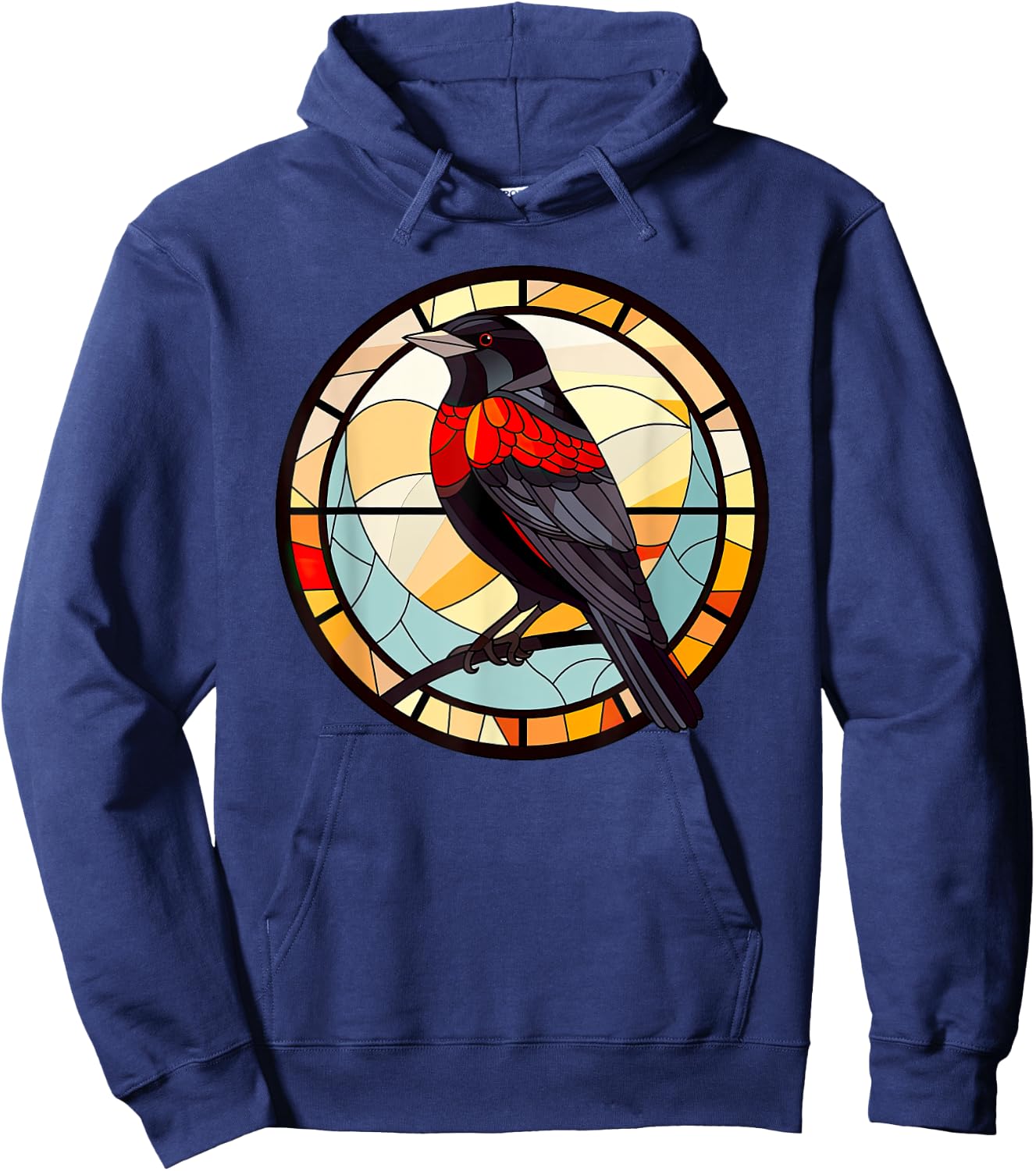 Red Winged Blackbird StainedGlass Red-Winged Blackbird Lover Hoodie - Hoodie | Navy