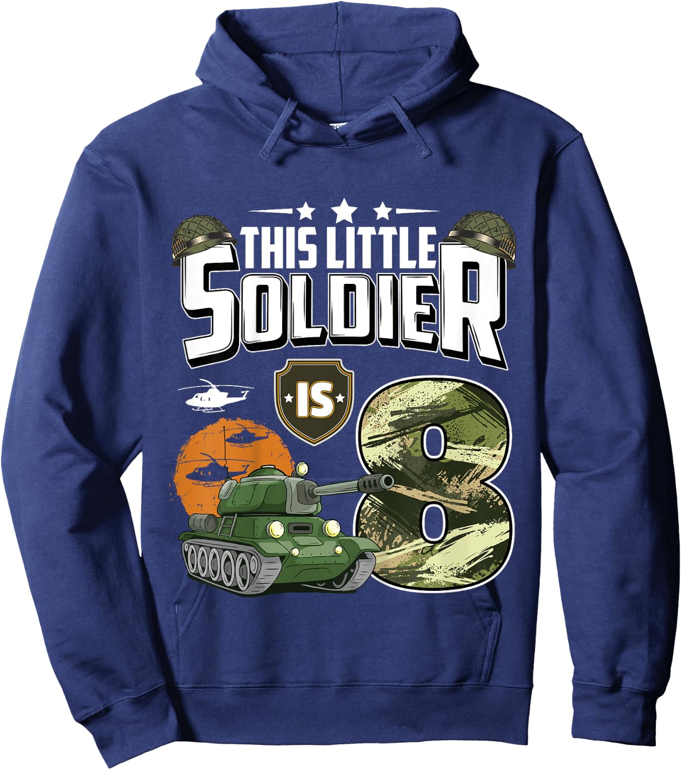 Kids 8 Year Old Soldier 8th Birthday Military Themed Camo boys Hoodie - Hoodie | Navy