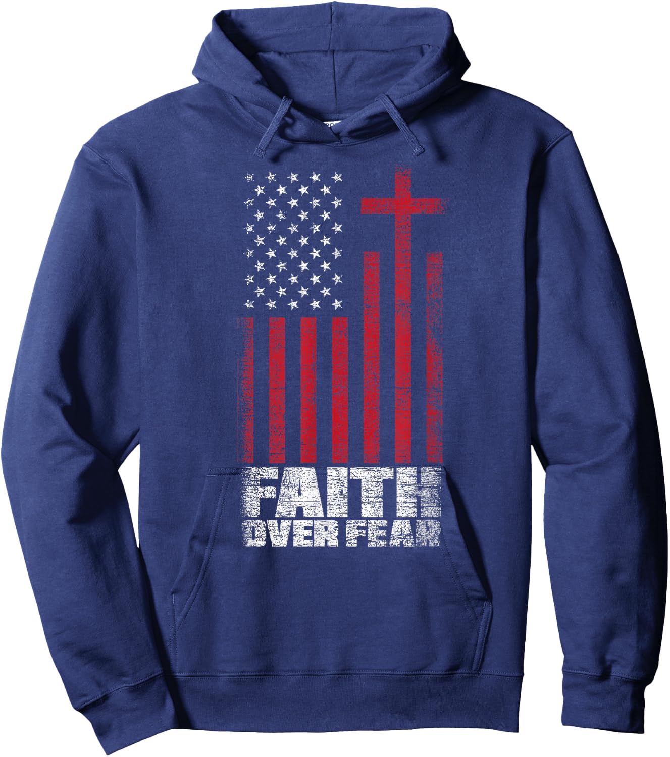 America Pride Faith Over Fear USA Flag Prayer Hoodie - Hoodie | Navy