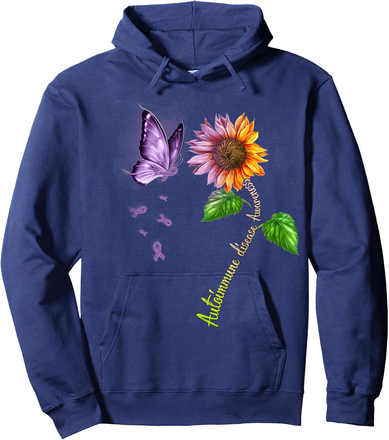 Butterfly Sunflower Autoimmune disease Awareness Hoodie - Hoodie | Navy