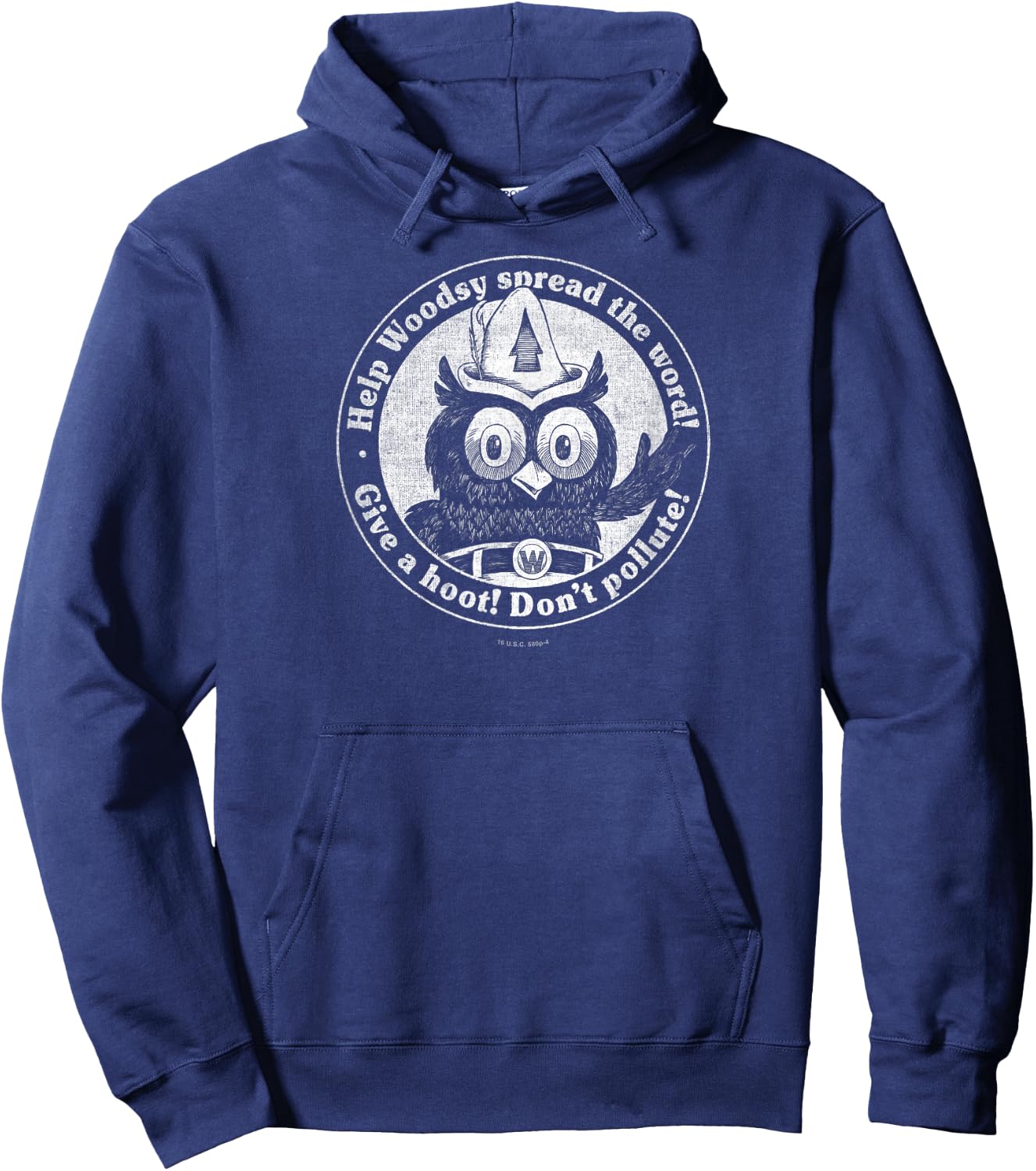 Woodsy Owl Give a Hoot Don't Pollute Faded Vintage Hoodie - Hoodie | Navy