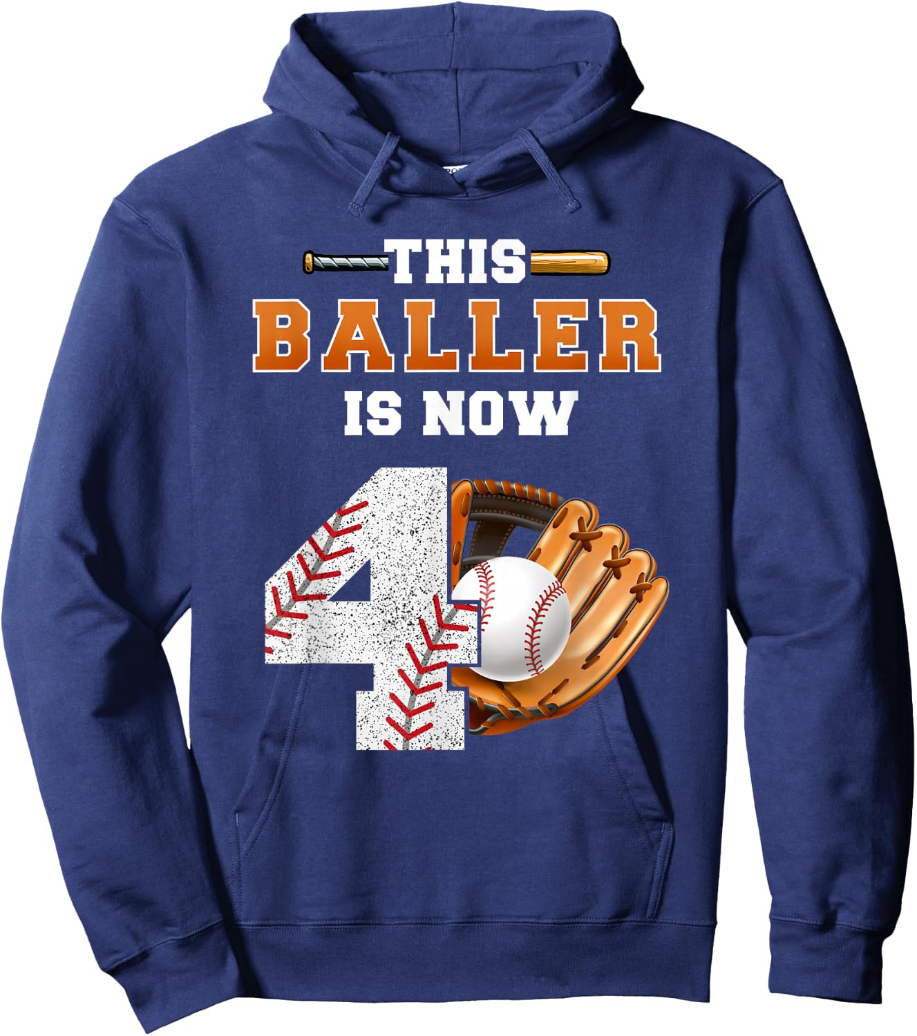 This Baller is Now 4 Kids Baseball Player 4th Birthday Boy Hoodie - Hoodie | Navy