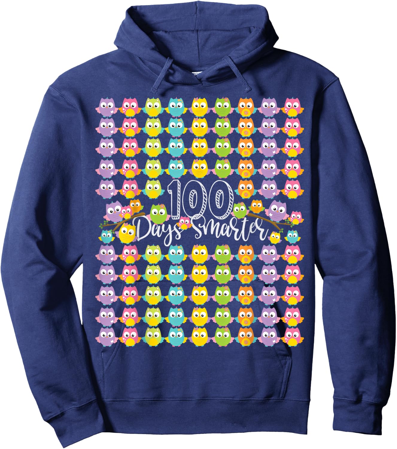 100 Days Smarter- 100th Day Of School Owl Kids & Teachers Hoodie - Hoodie | Navy