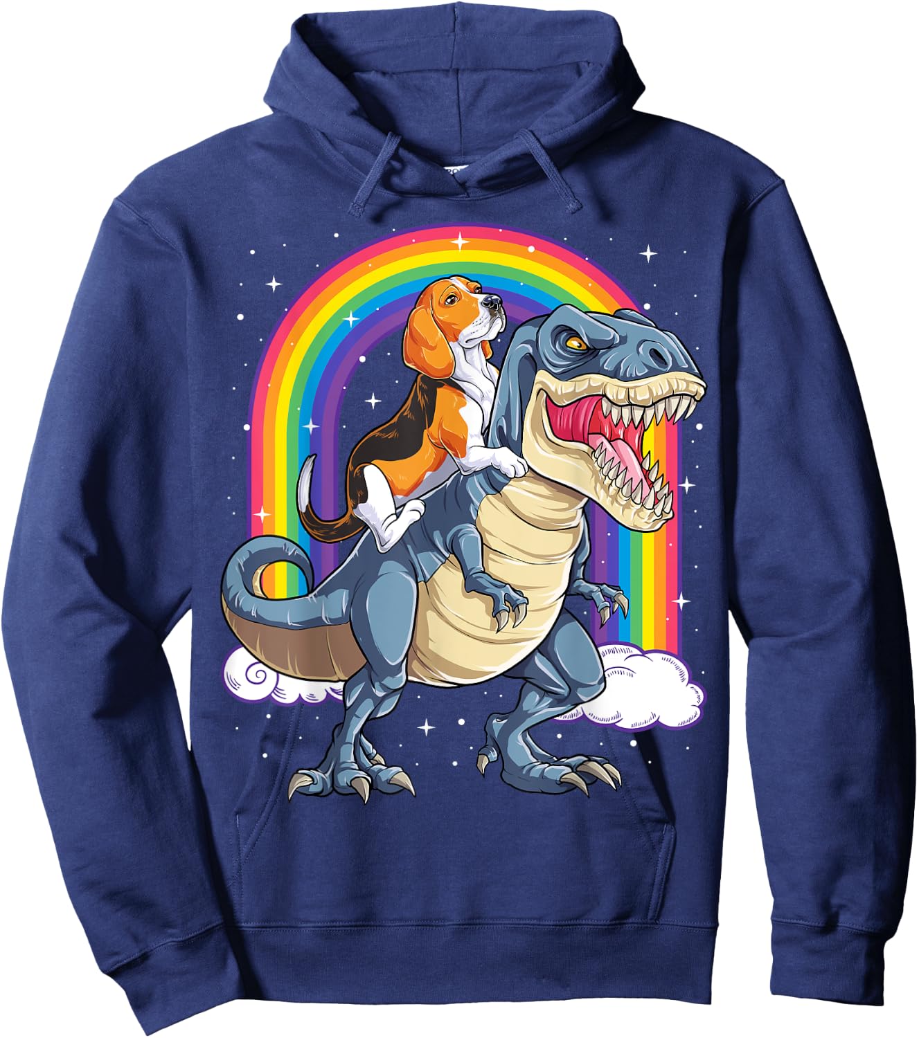 Beagle Riding Dinosaur T-rex Gifts Boys Kids Men Rainbow Hoodie - Hoodie | Navy
