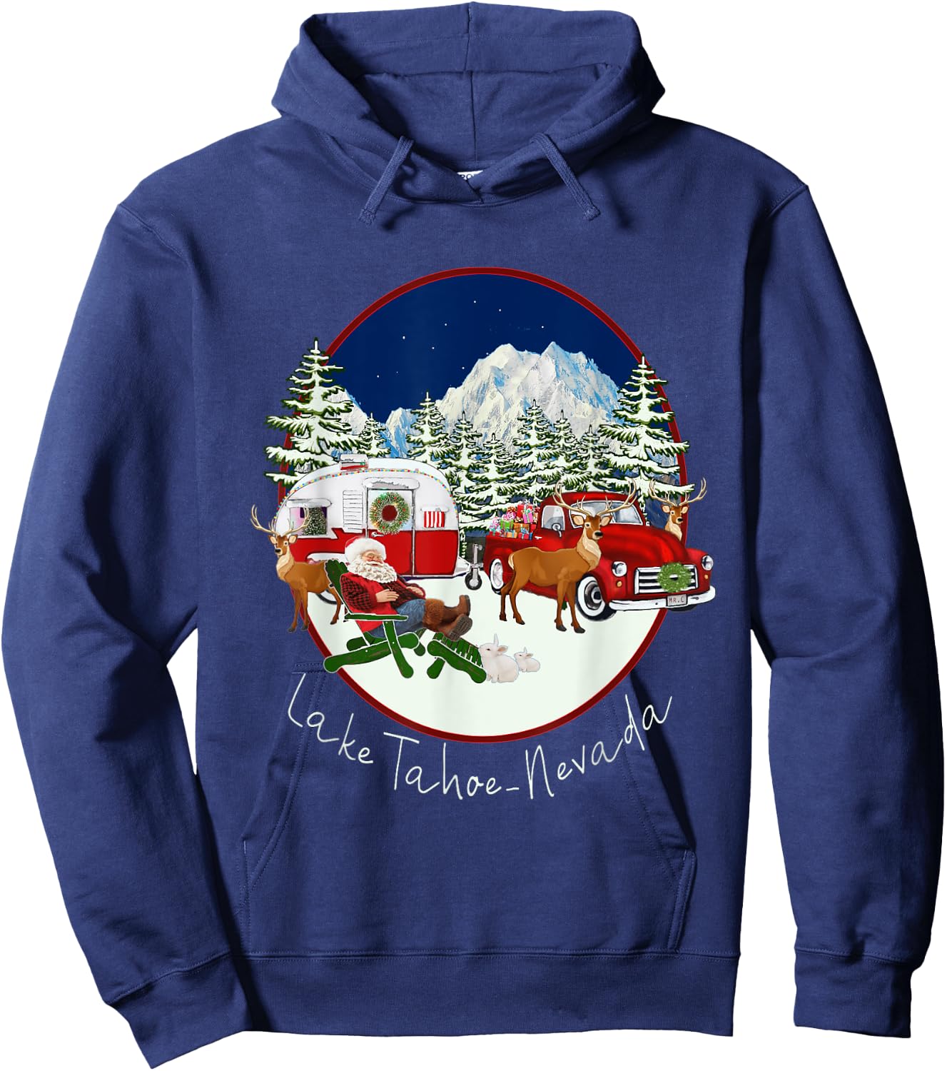 Lake Tahoe Nevada Mountain Santa Christmas Snow Fun Souvenir Hoodie - Hoodie | Navy
