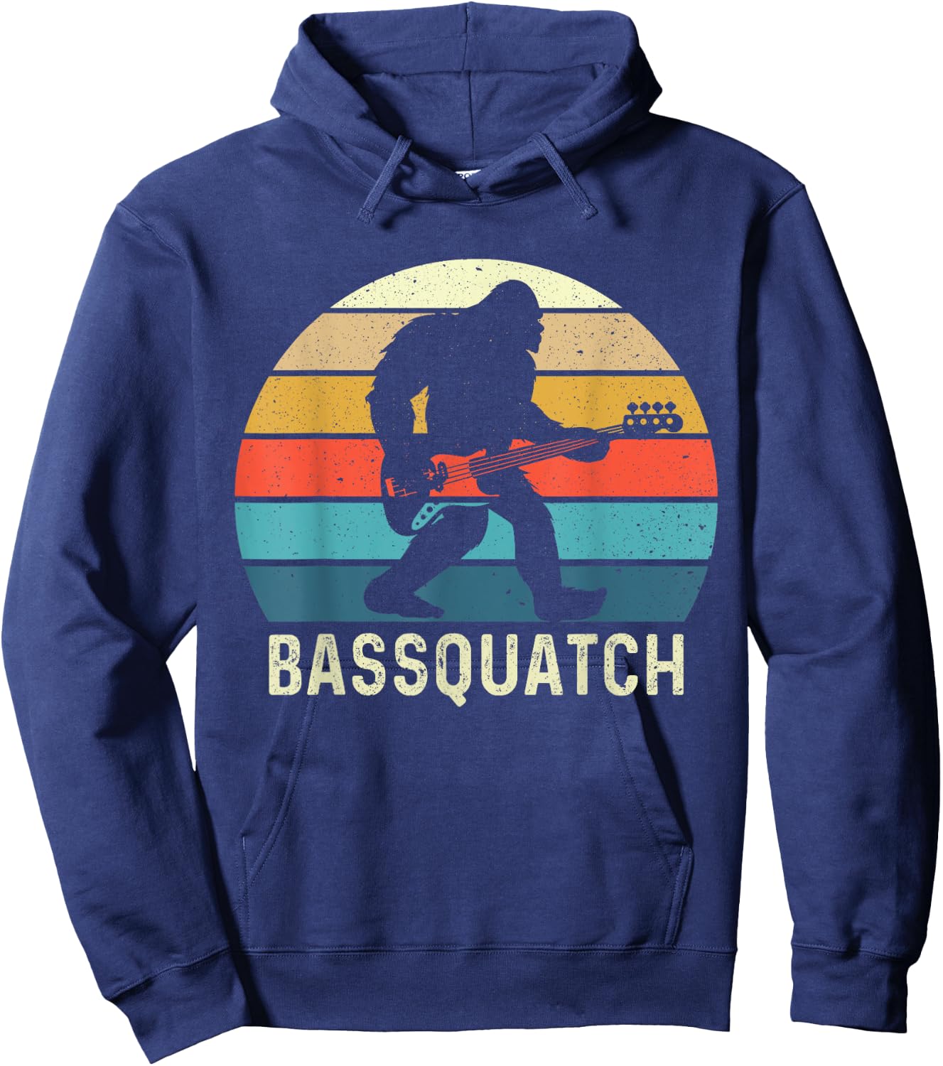 Bassquatch! Funny Bigfoot Guitar Outdoor Retro , Small, Black Hoodie - Hoodie | Navy