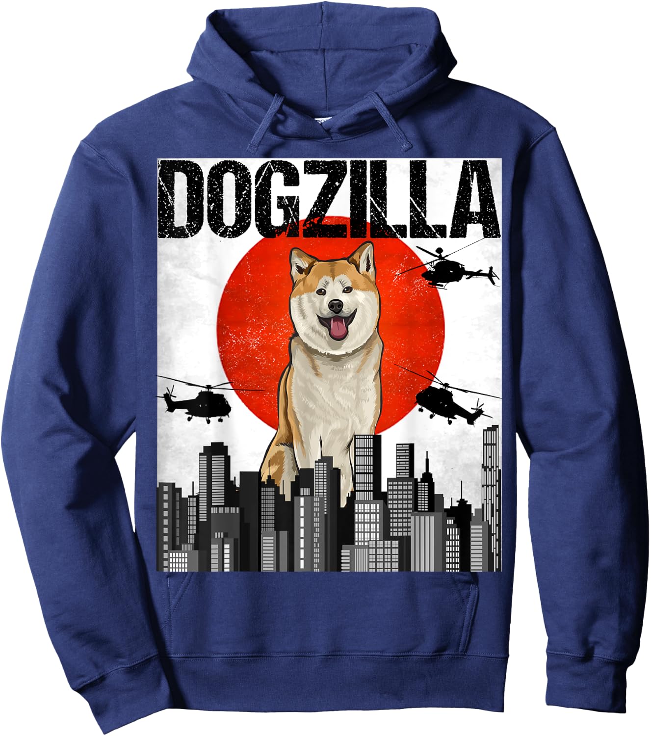 Funny Vintage Japanese Dogzilla Akita Hoodie - Hoodie | Navy
