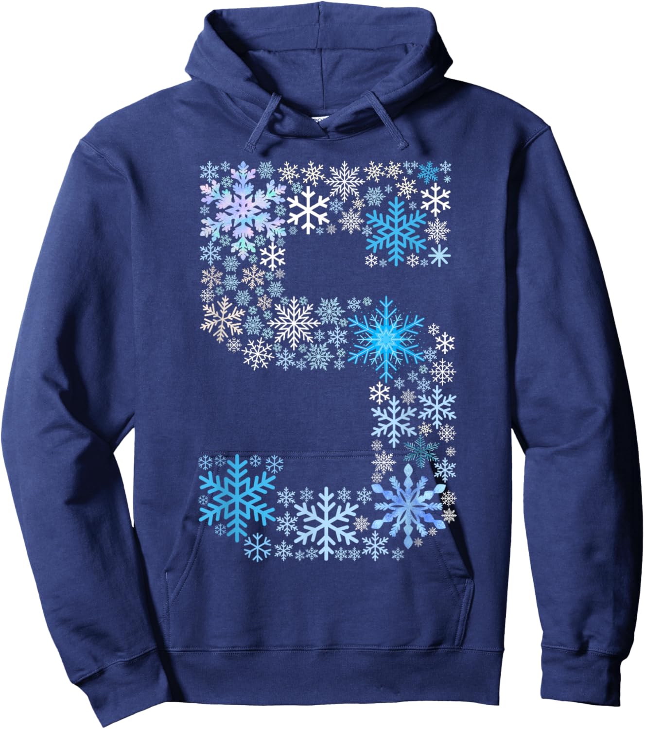 Fun 5th Birthday Christmas Snow Themed 5 Year Old Kids Girls Hoodie - Hoodie | Navy